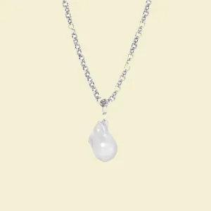Natural Baroque Pearl Necklace with Chunky Sterling Silver Chain