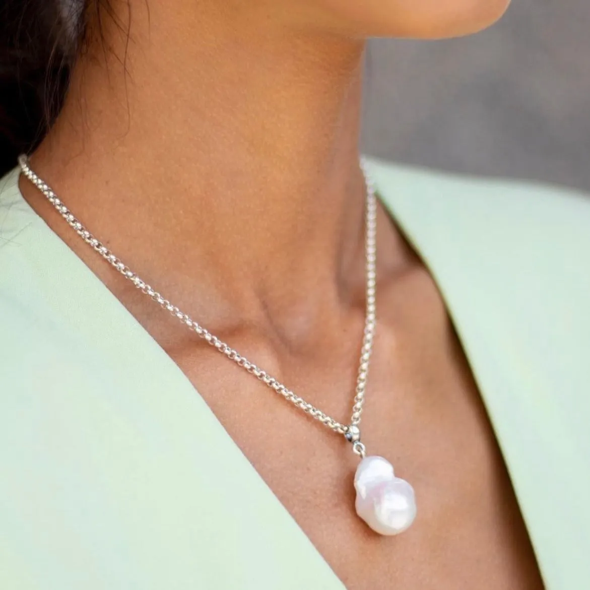 Natural Baroque Pearl Necklace with Chunky Sterling Silver Chain