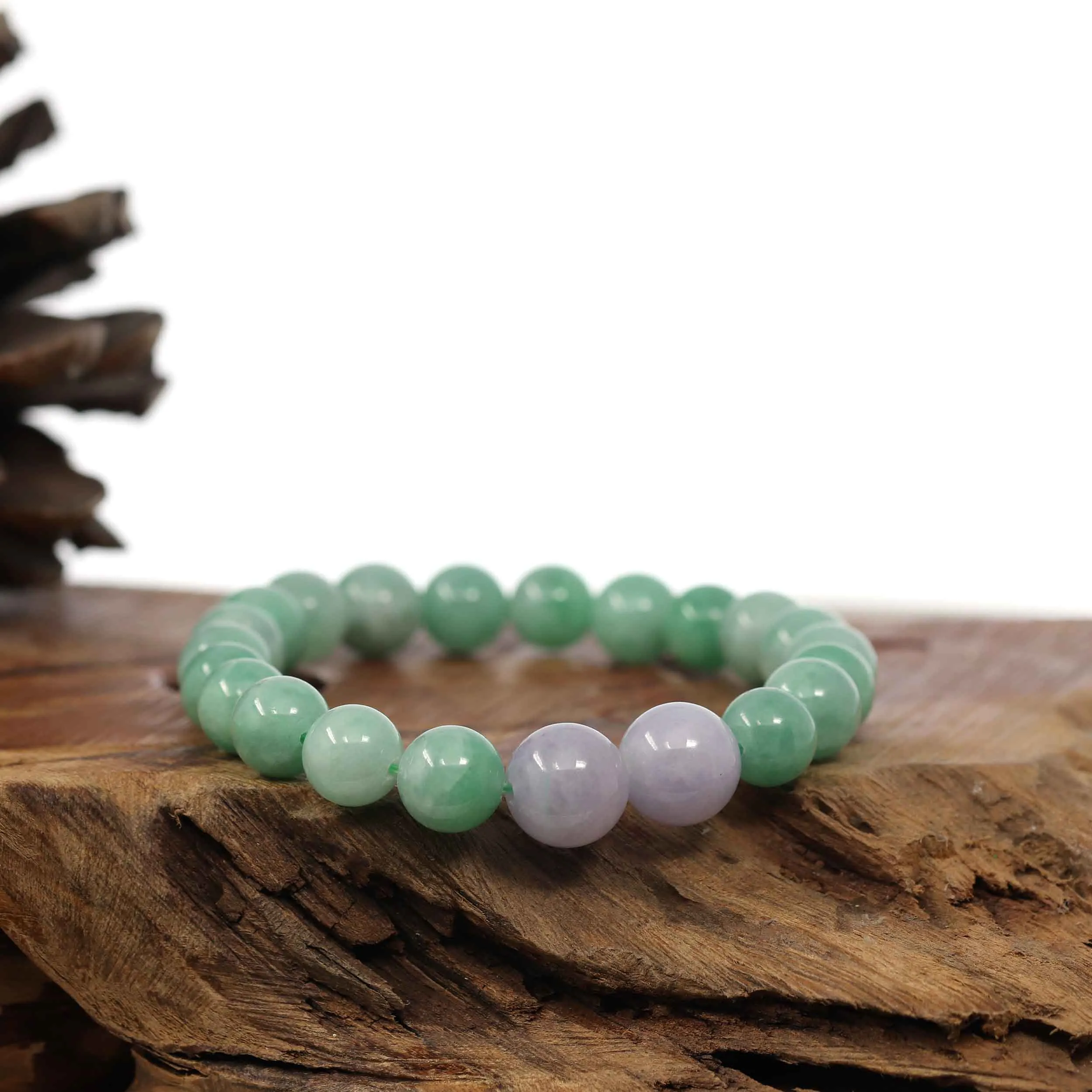 Natural Jadeite Jade Green & Lavender Round Beads Bracelet ( 9 mm )