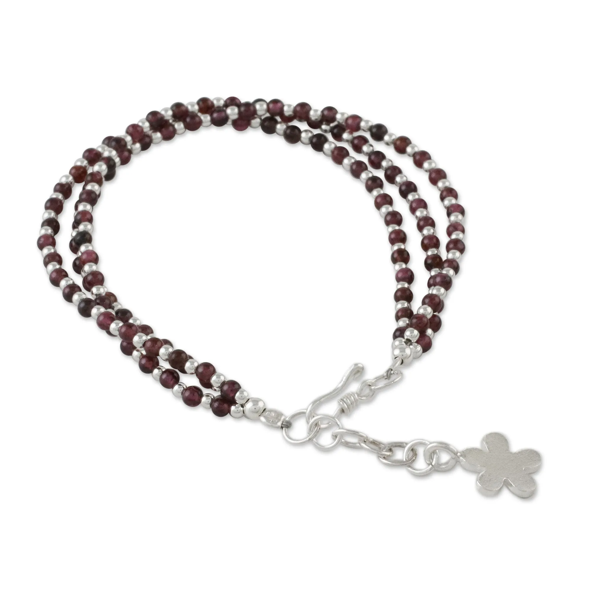 Natural Joy Karen Silver and Garnet Beaded Bracelet from Thailand