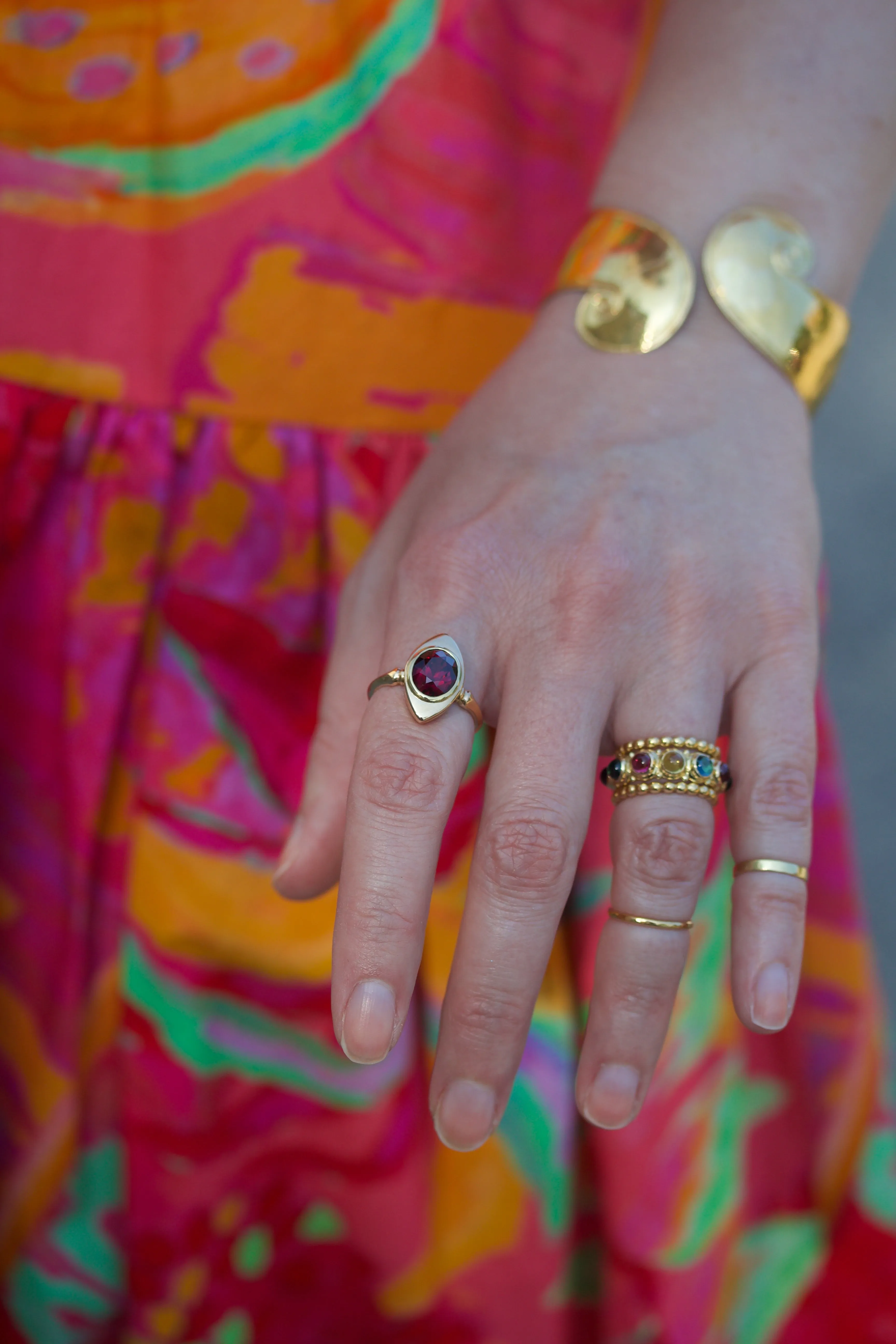 Navette Style Ring with Garnet