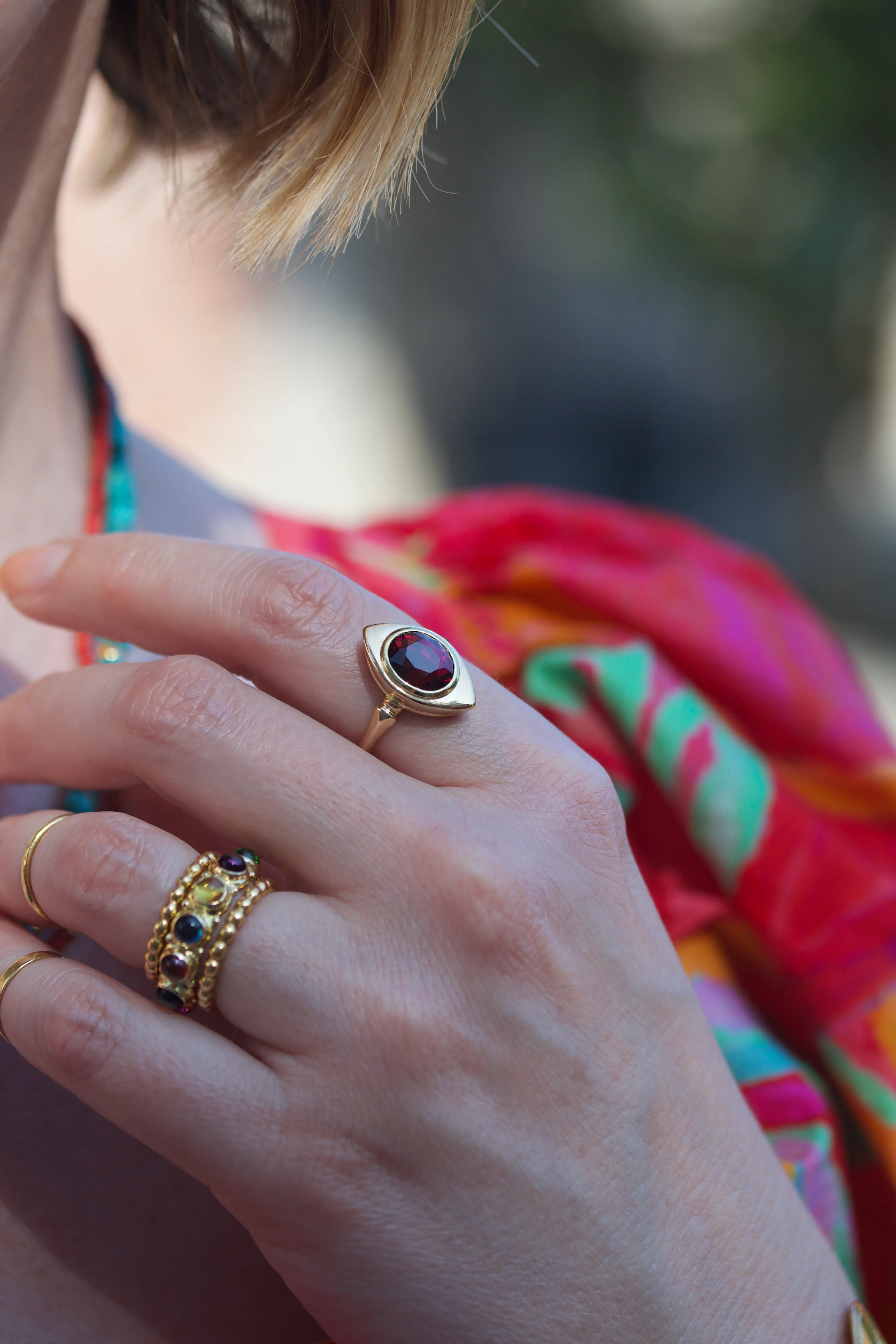 Navette Style Ring with Garnet