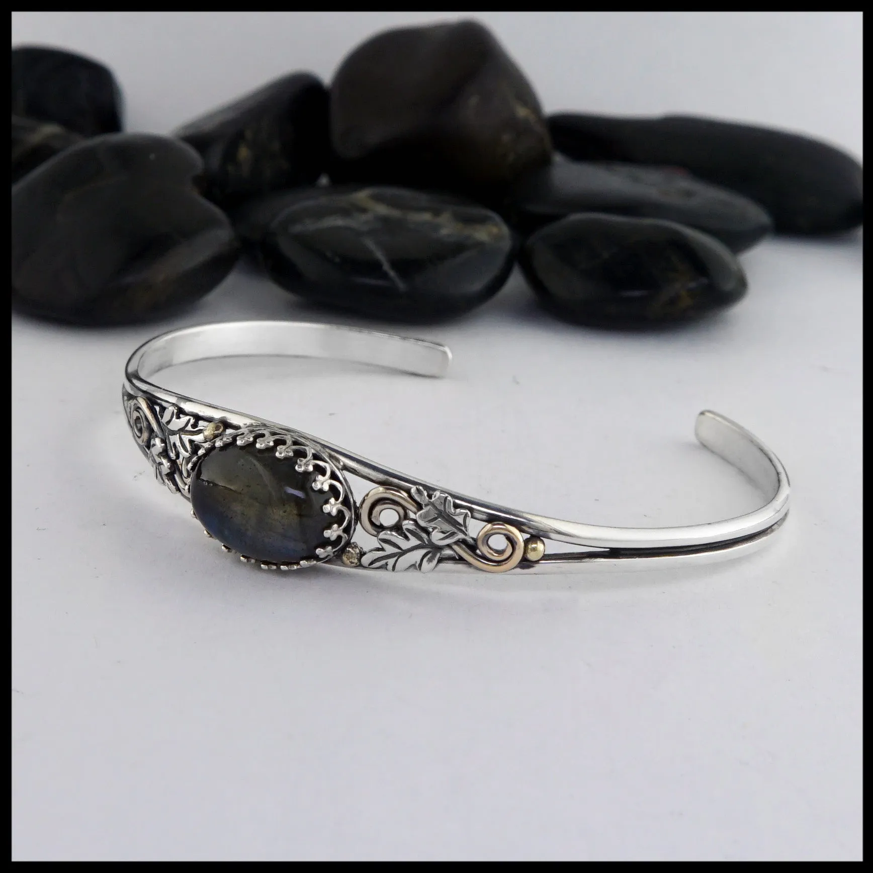 Oak Leaf Cuff Bracelet with Labradorite