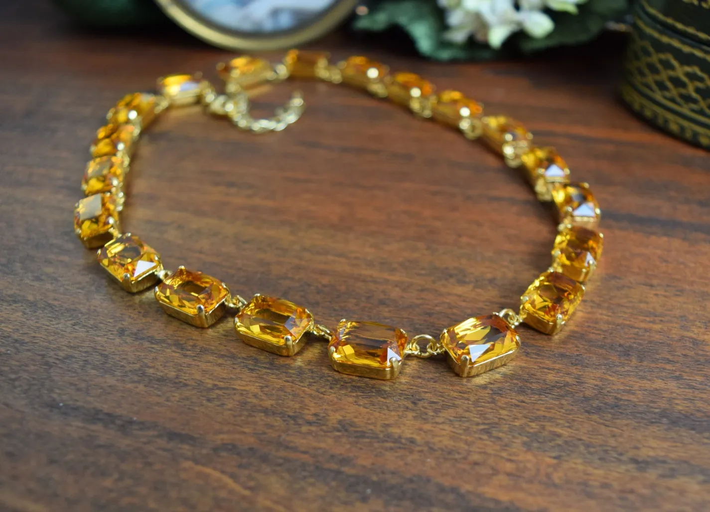 Orange Topaz Swarovski Collet Necklace - Medium Octagon