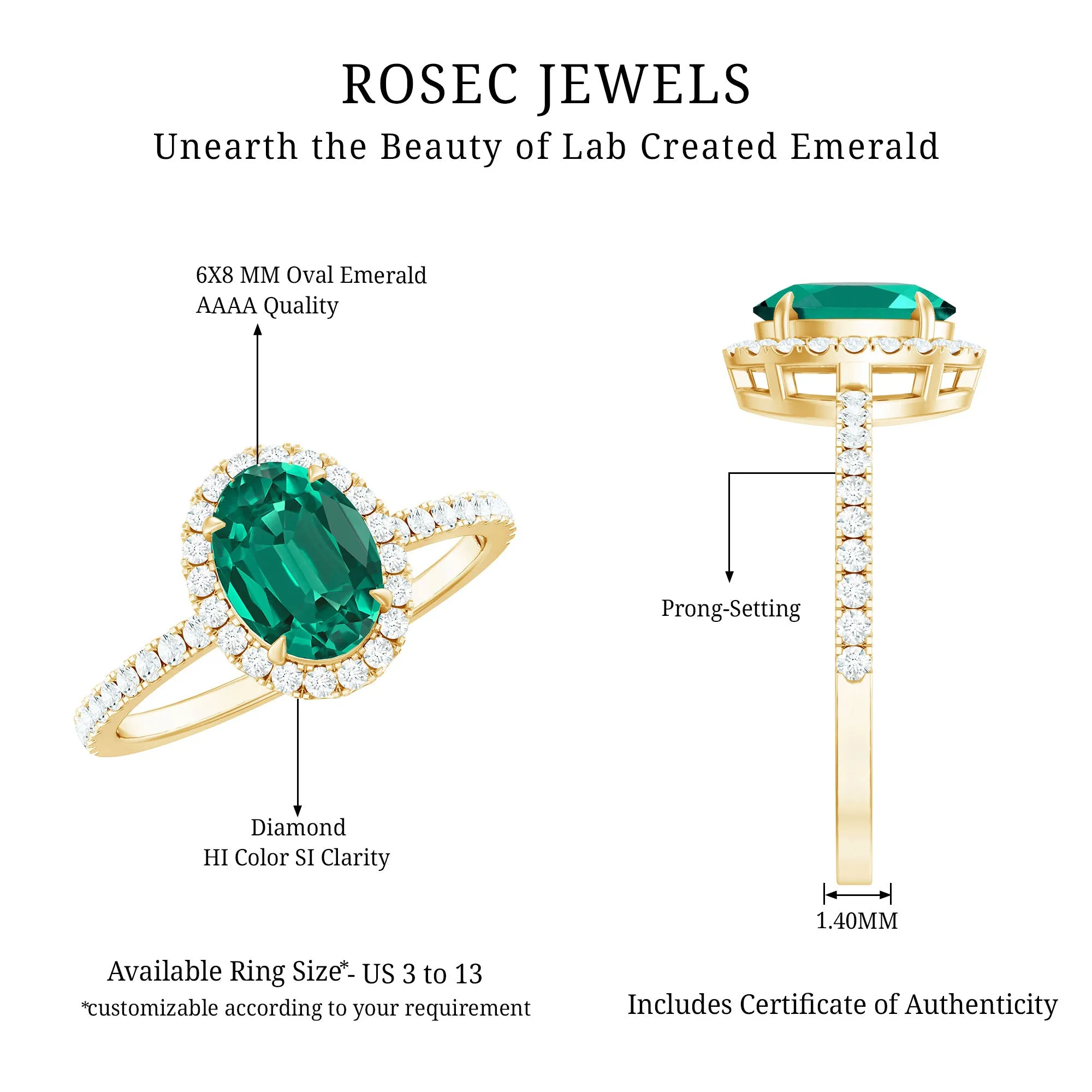 Oval Created Emerald Halo Engagement Ring with Diamond