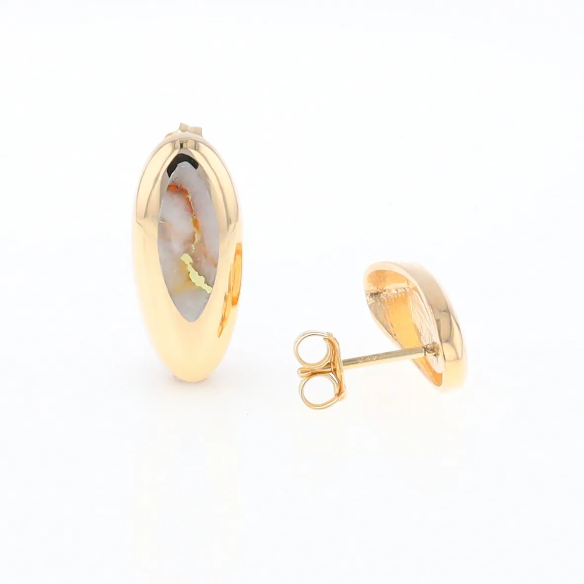 Oval Gold Quartz Inlaid Earrings - G2