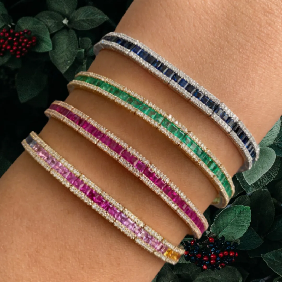 Pave and Gemstones Tennis Bracelet