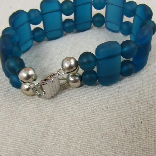 Peacock Sea Glass Cuff Bracelet