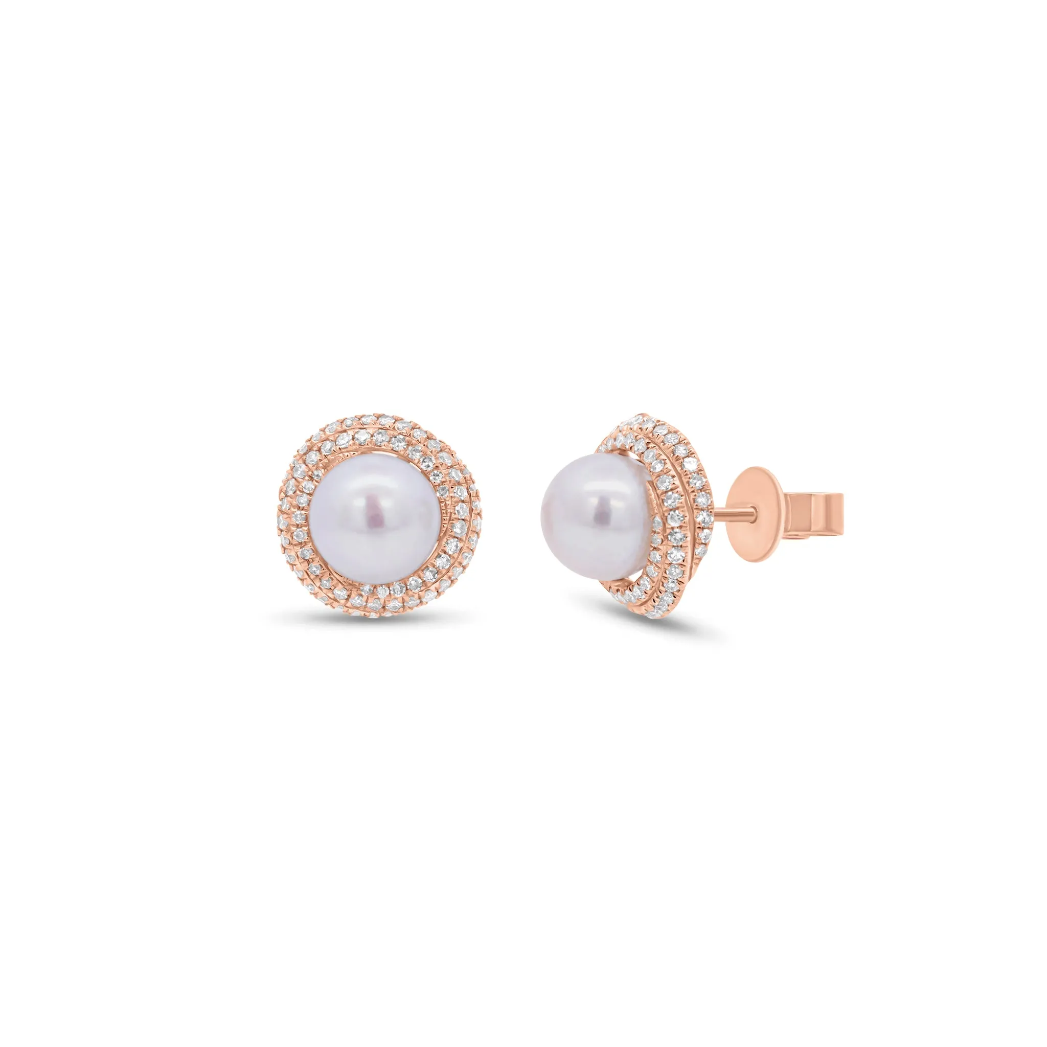 Pearl & Diamond Swirl Stud Earrings