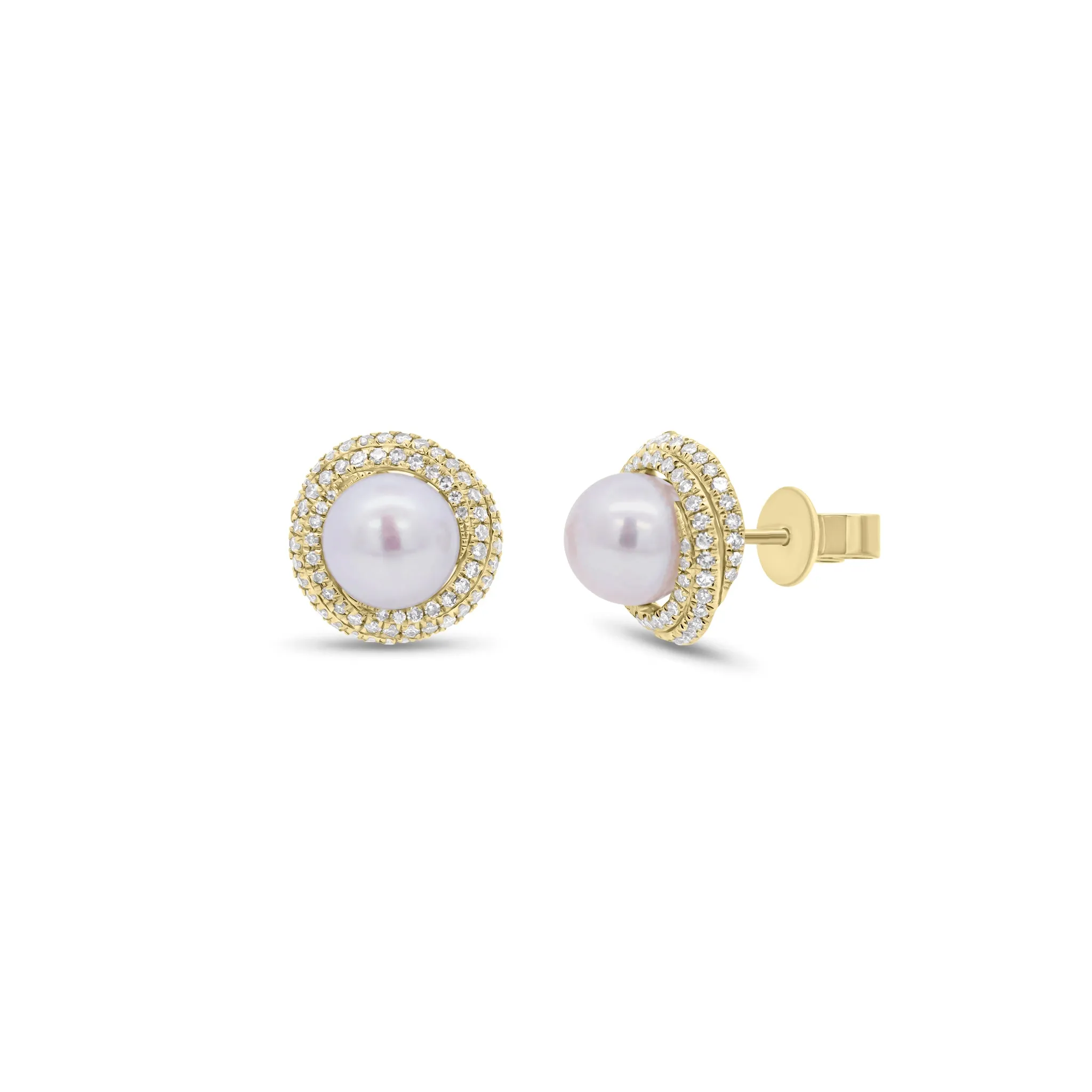 Pearl & Diamond Swirl Stud Earrings