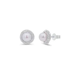Pearl & Diamond Swirl Stud Earrings