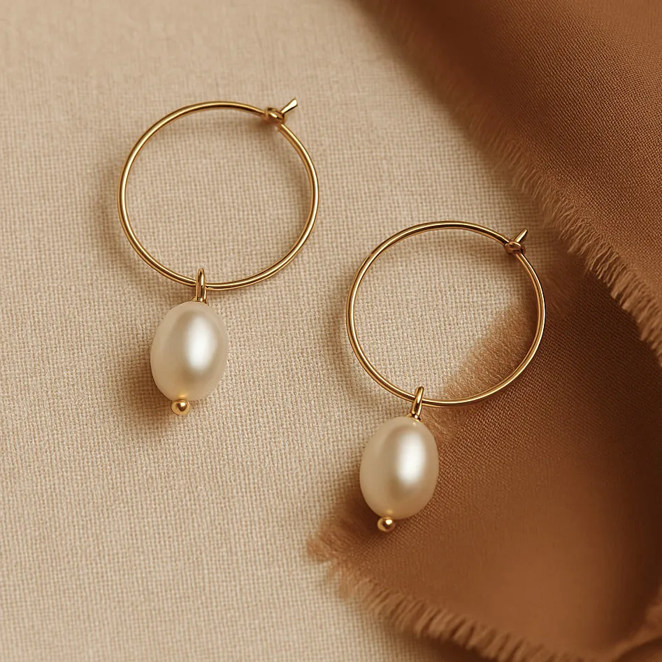 Pearl Hoop Bridal Earrings- Olivia