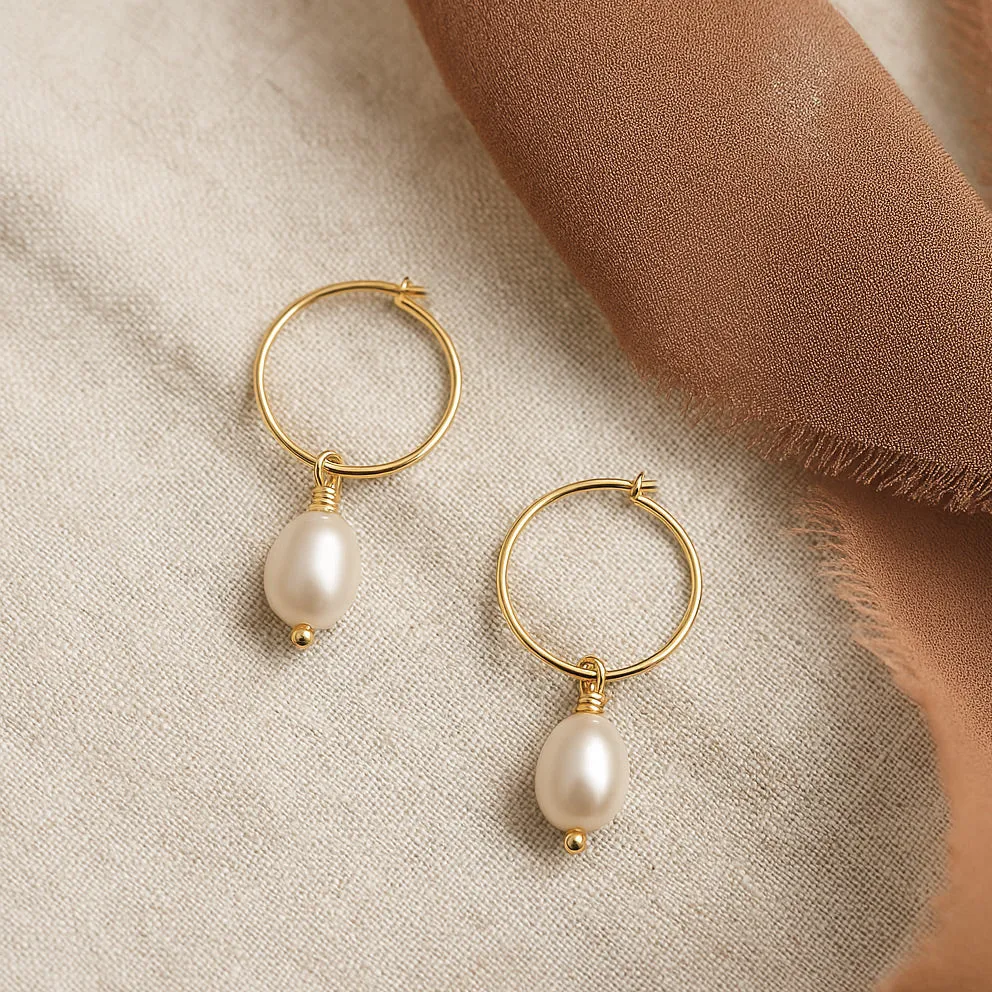Pearl Hoop Bridal Earrings- Olivia