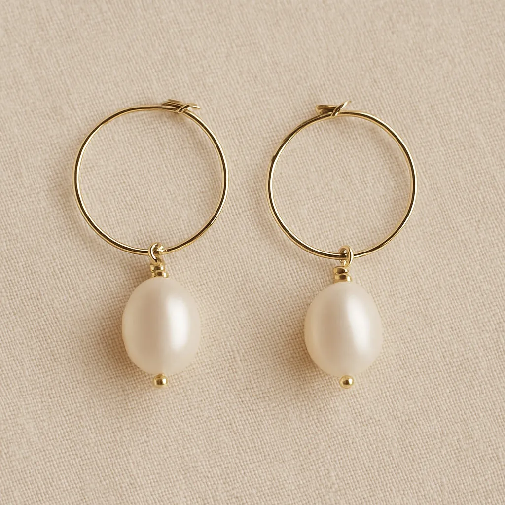 Pearl Hoop Bridal Earrings- Olivia