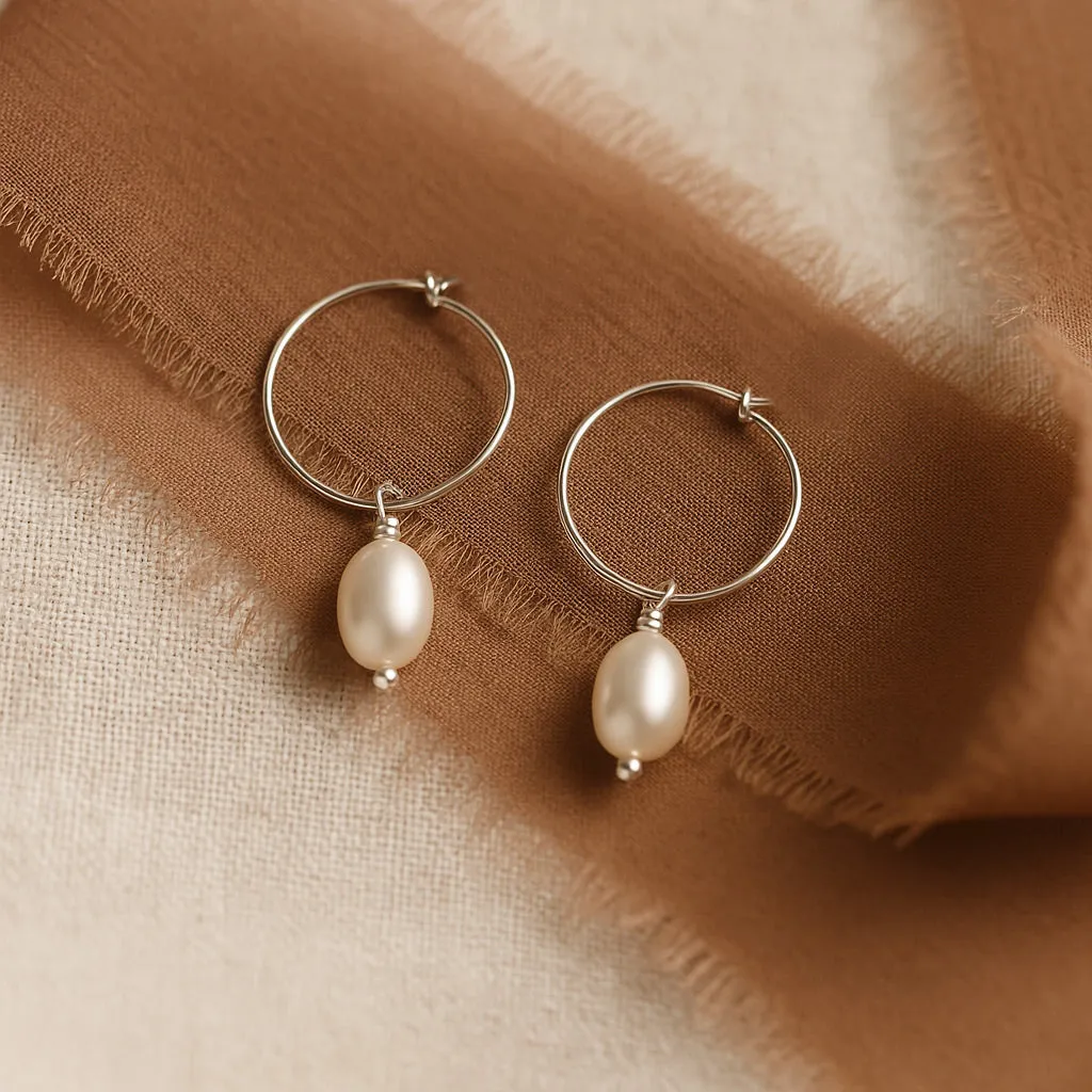 Pearl Hoop Bridal Earrings- Olivia