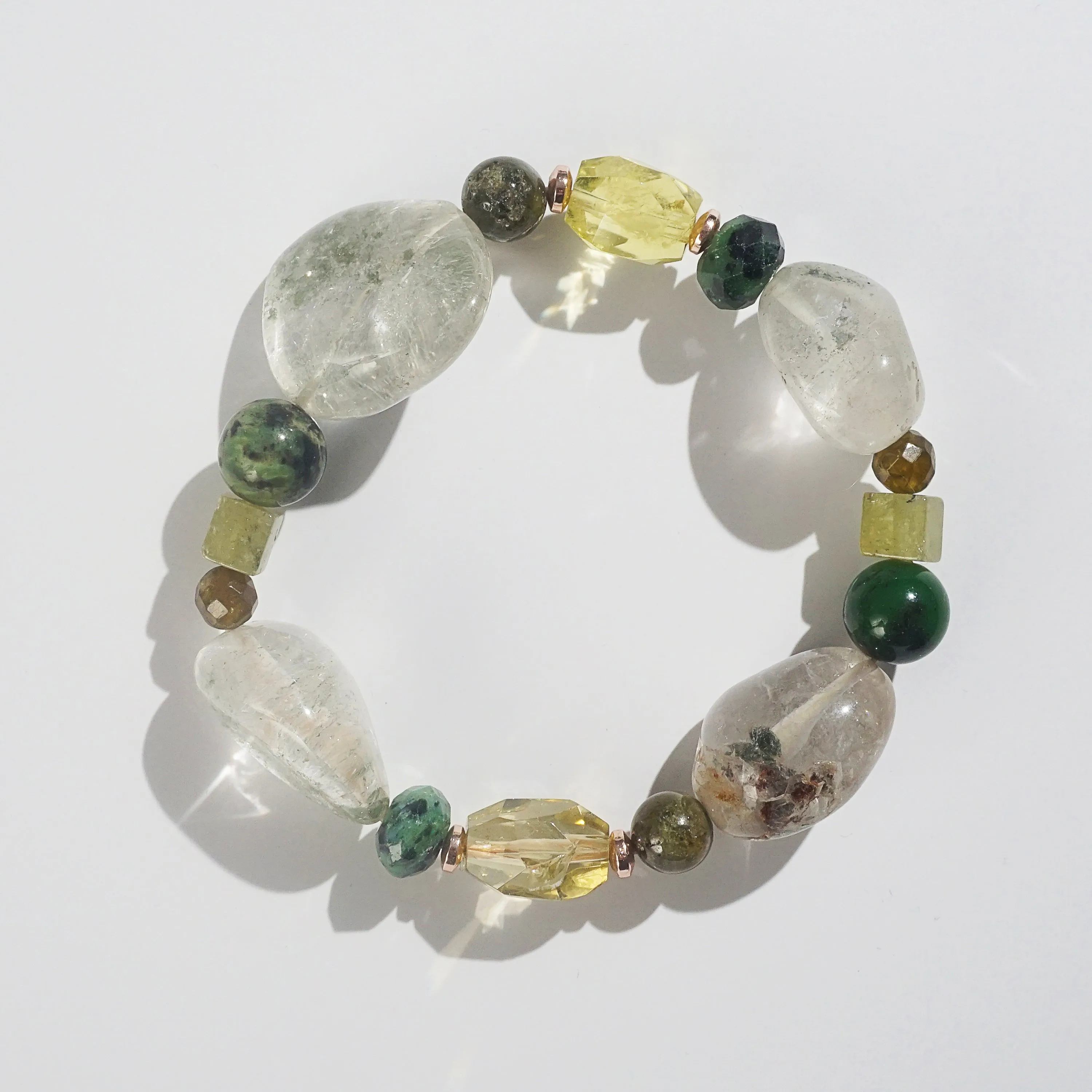 Phantom Quartz, Ruby Zoisite, and Lemon Quartz Mixed Gemstones