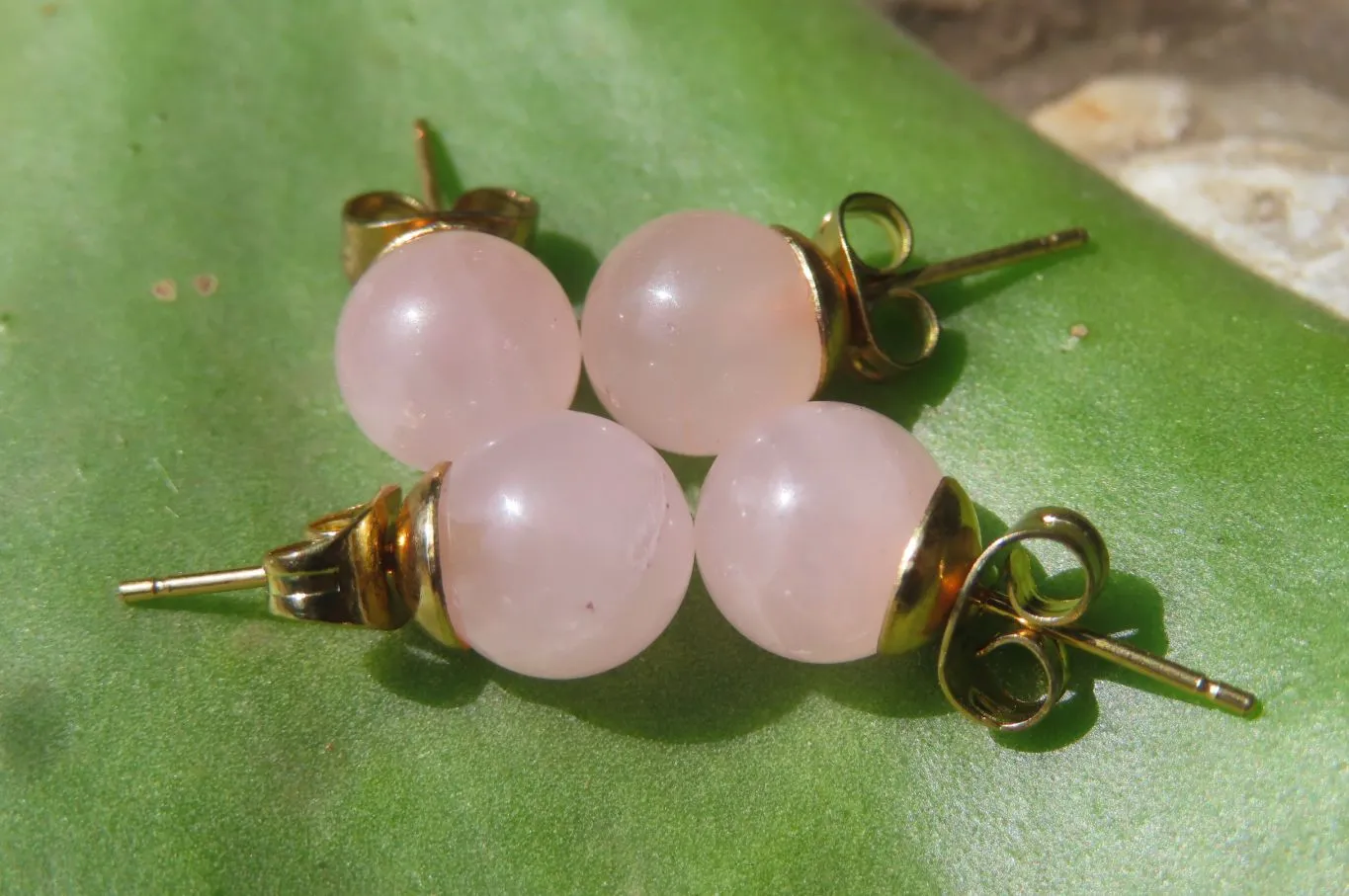 Polished Pair of Rose Quartz Stud Earrings - sold per Pair - From South Africa