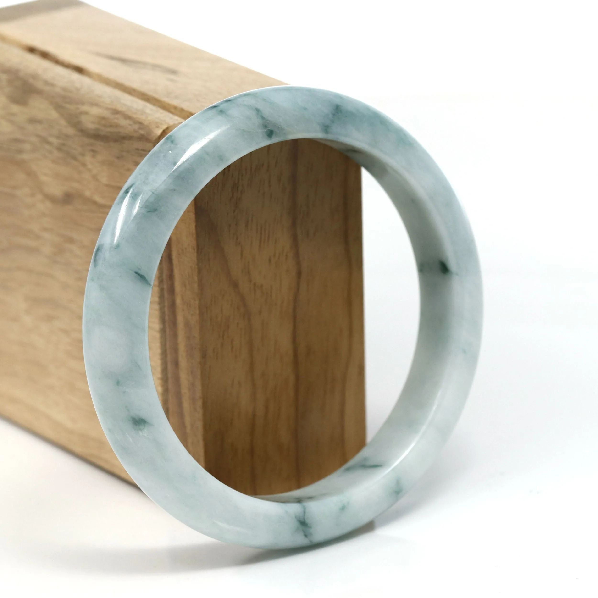 "Classic Bangle" Blue-Green Genuine Burmese Jadeite Jade Bangle Bracelet (59.20 mm) #T232