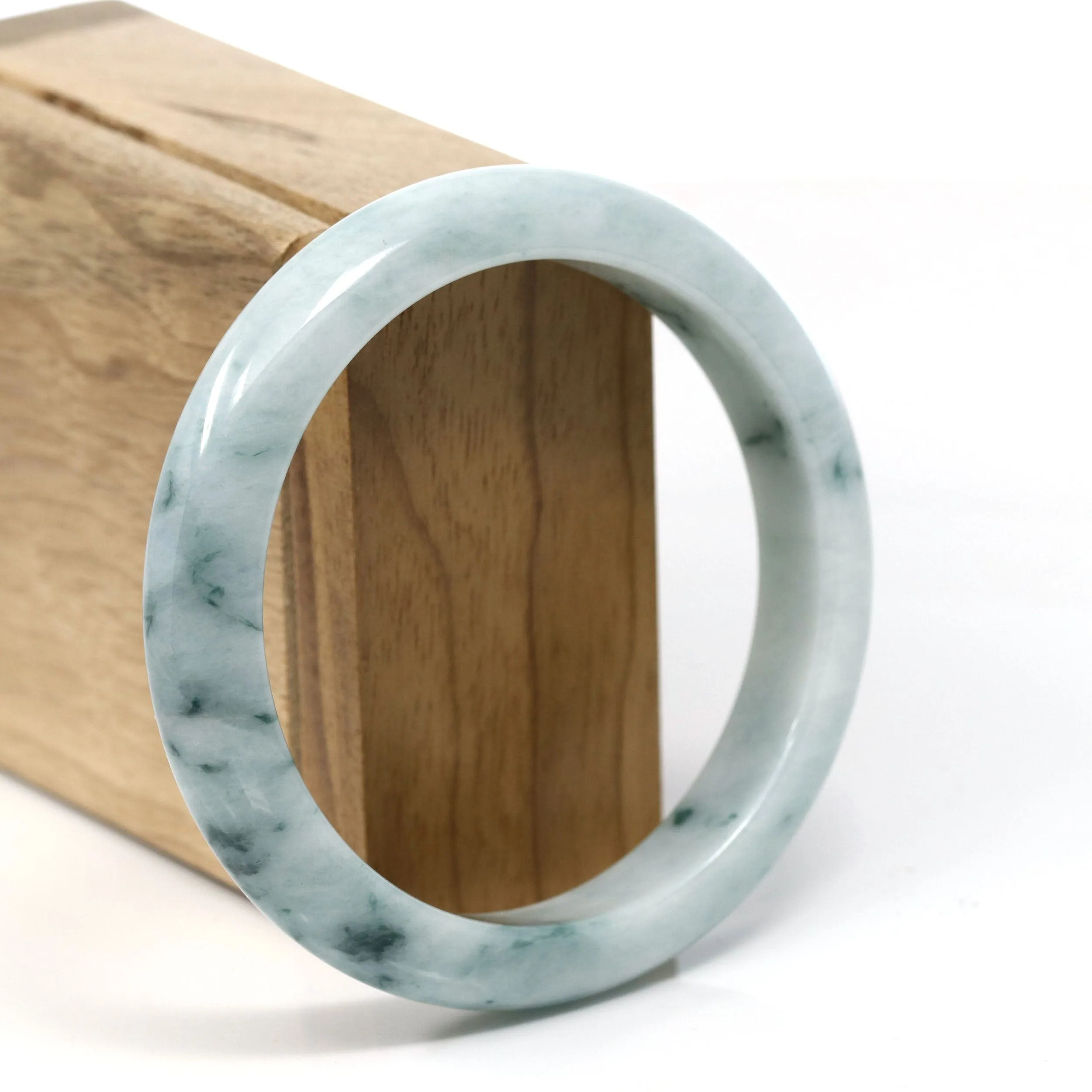 "Classic Bangle" Blue-Green Genuine Burmese Jadeite Jade Bangle Bracelet (59.20 mm) #T232