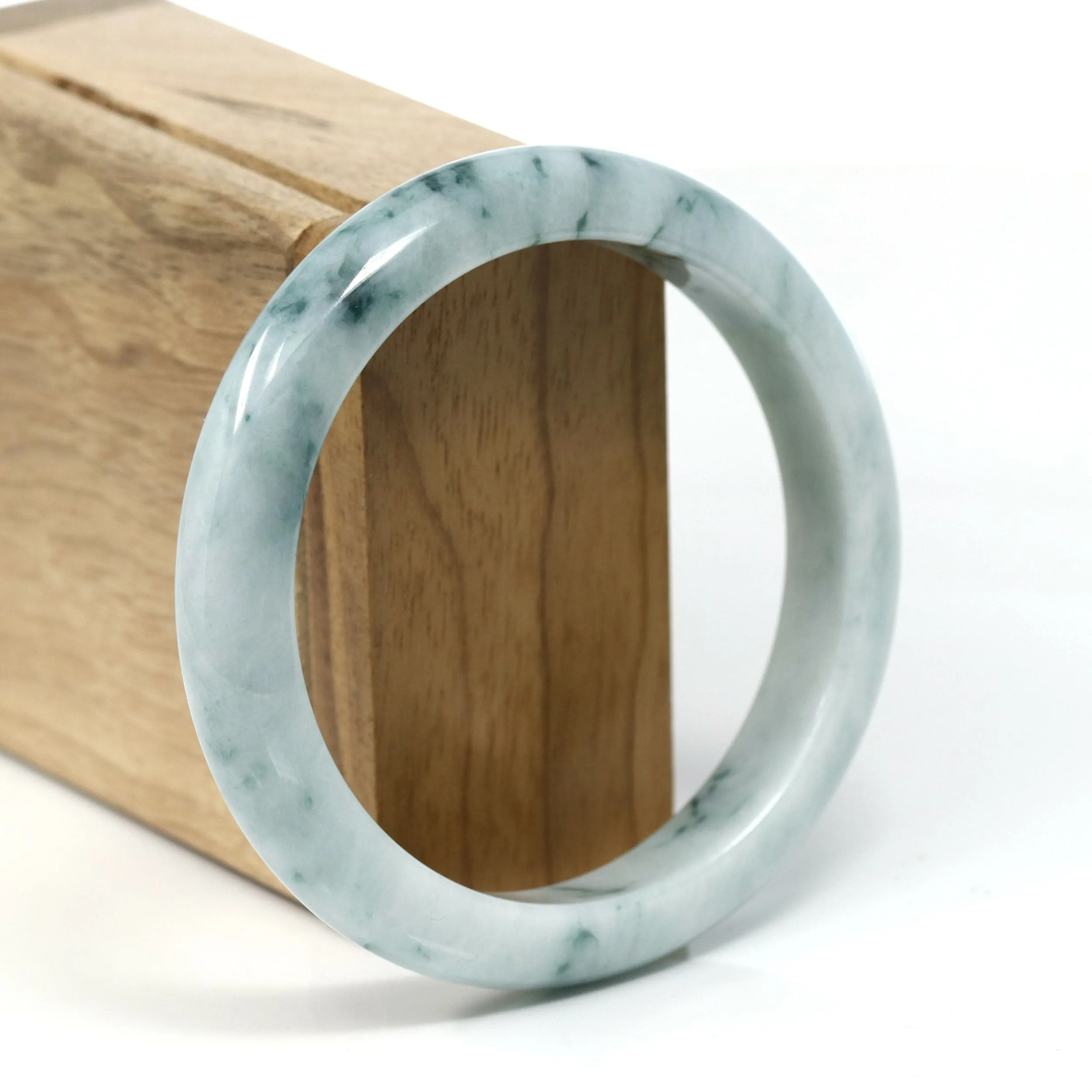 "Classic Bangle" Blue-Green Genuine Burmese Jadeite Jade Bangle Bracelet (59.20 mm) #T232
