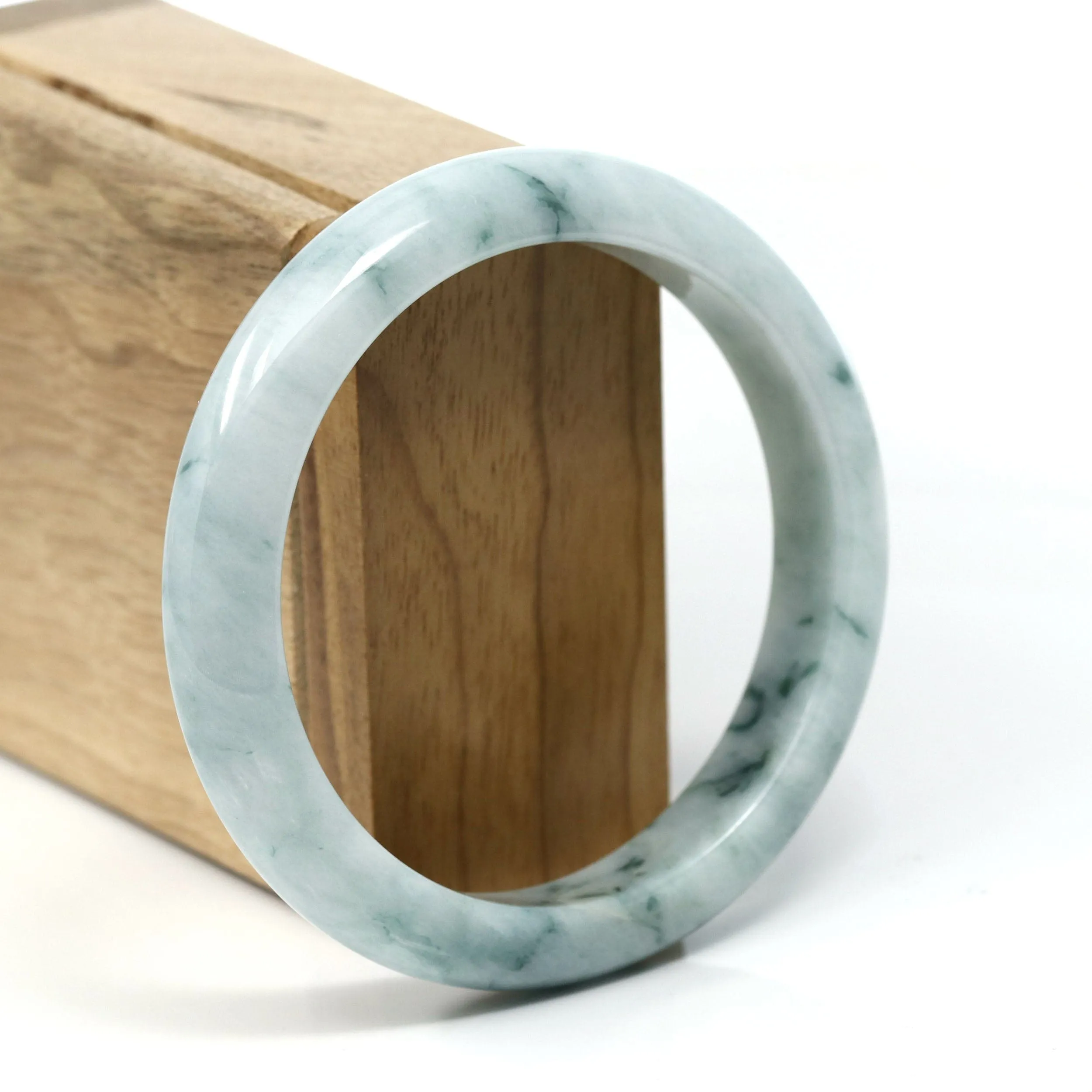"Classic Bangle" Blue-Green Genuine Burmese Jadeite Jade Bangle Bracelet (59.20 mm) #T232