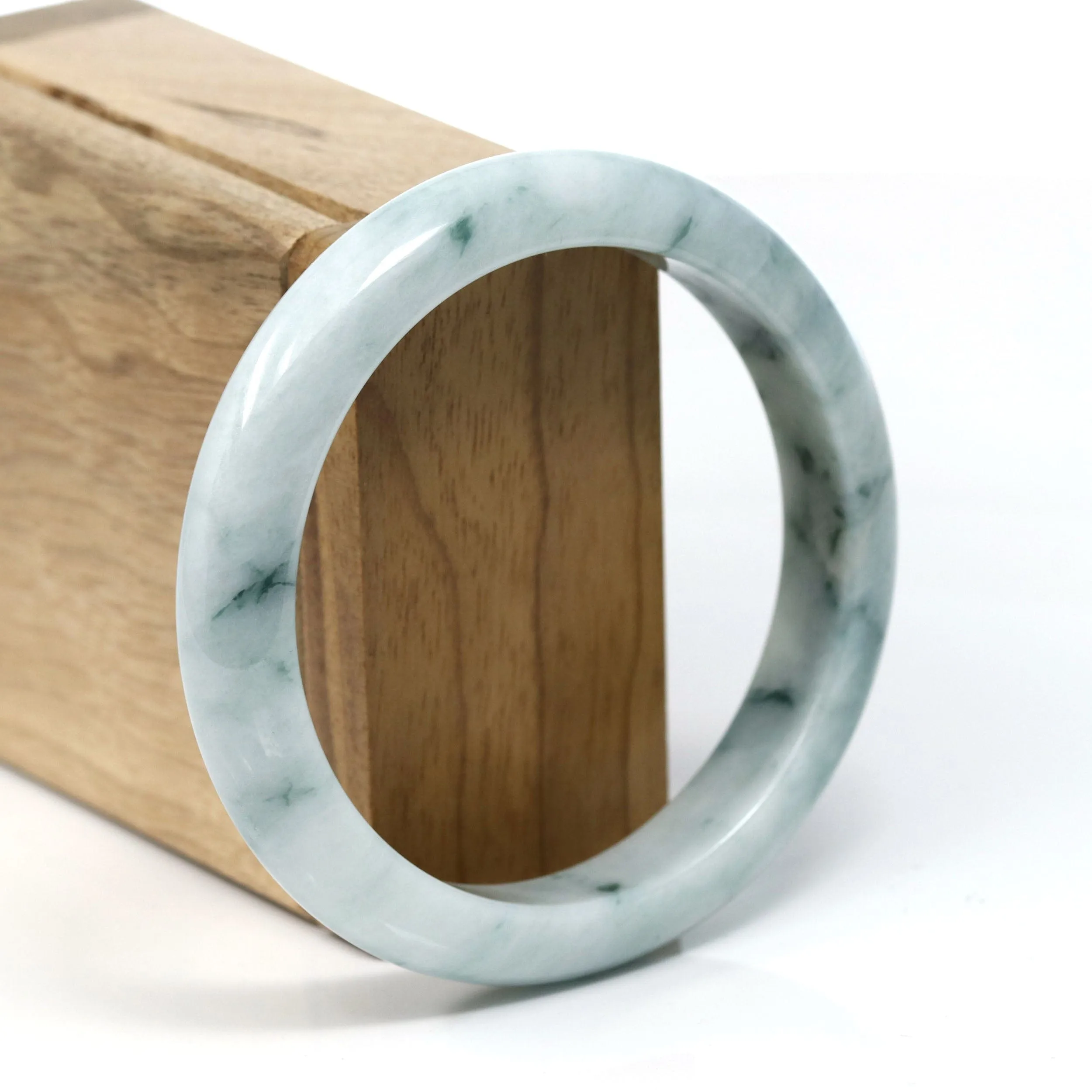 "Classic Bangle" Blue-Green Genuine Burmese Jadeite Jade Bangle Bracelet (59.20 mm) #T232