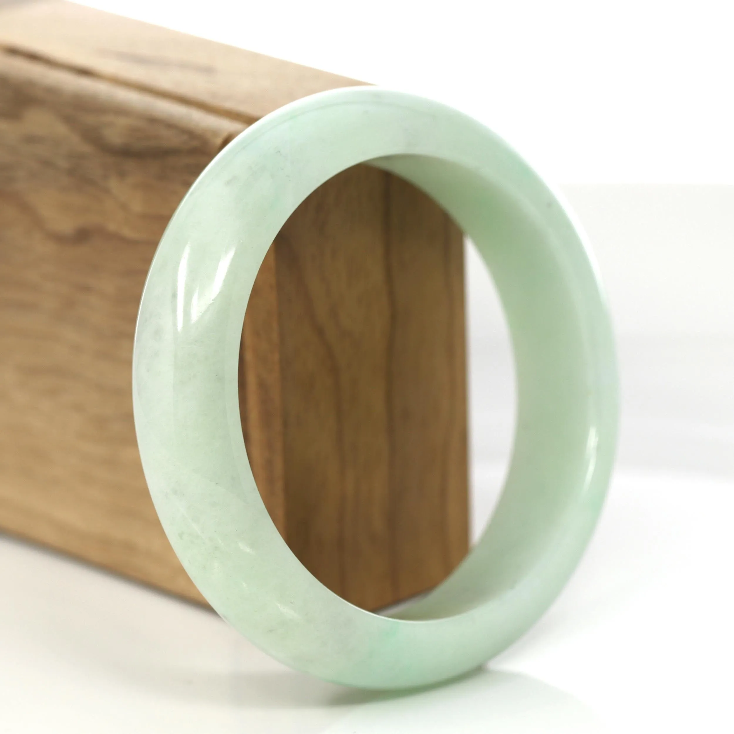 "Princess Half Round" Yellow- Green Jadeite Jade Bangle (58.77 mm) #689