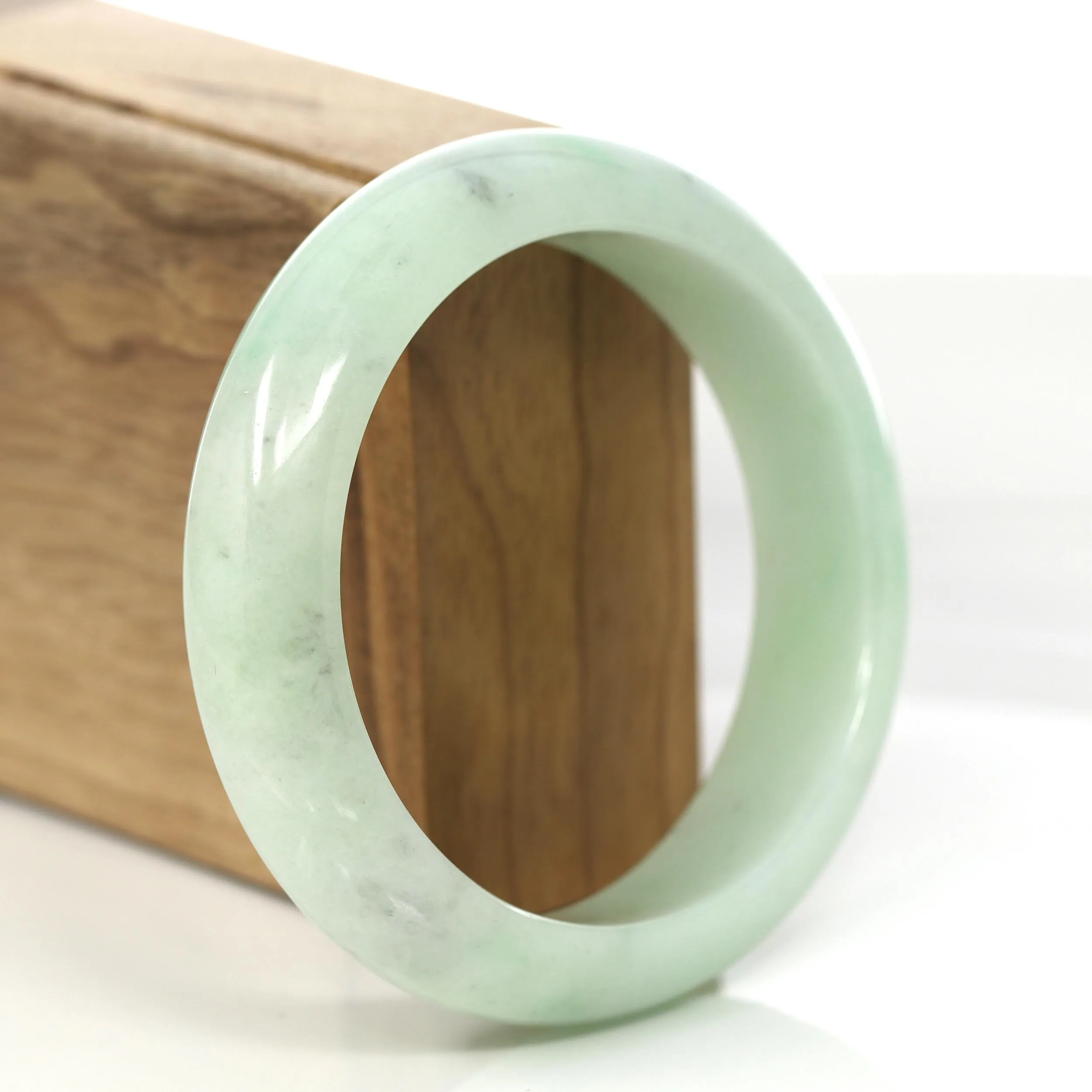 "Princess Half Round" Yellow- Green Jadeite Jade Bangle (58.77 mm) #689