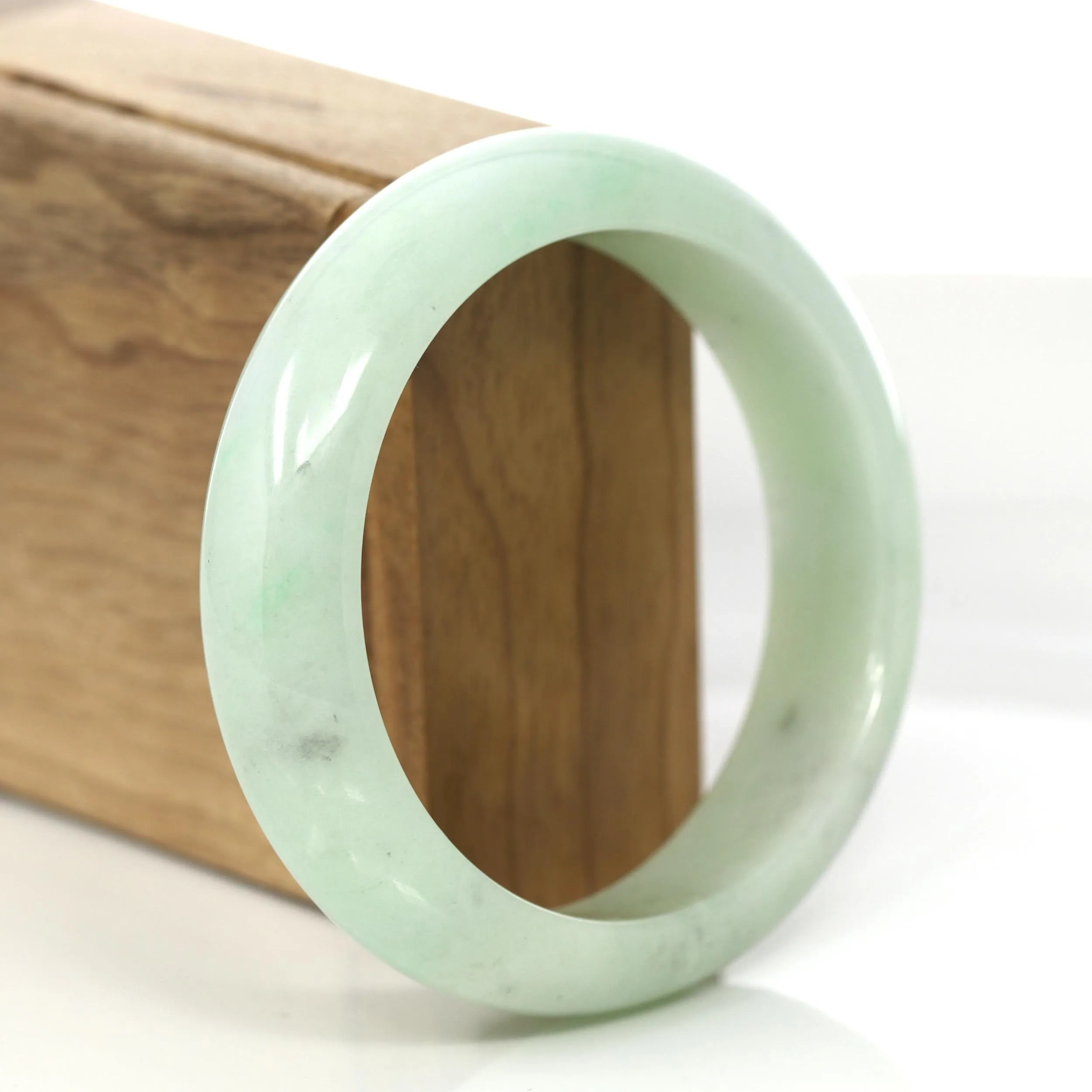 "Princess Half Round" Yellow- Green Jadeite Jade Bangle (58.77 mm) #689