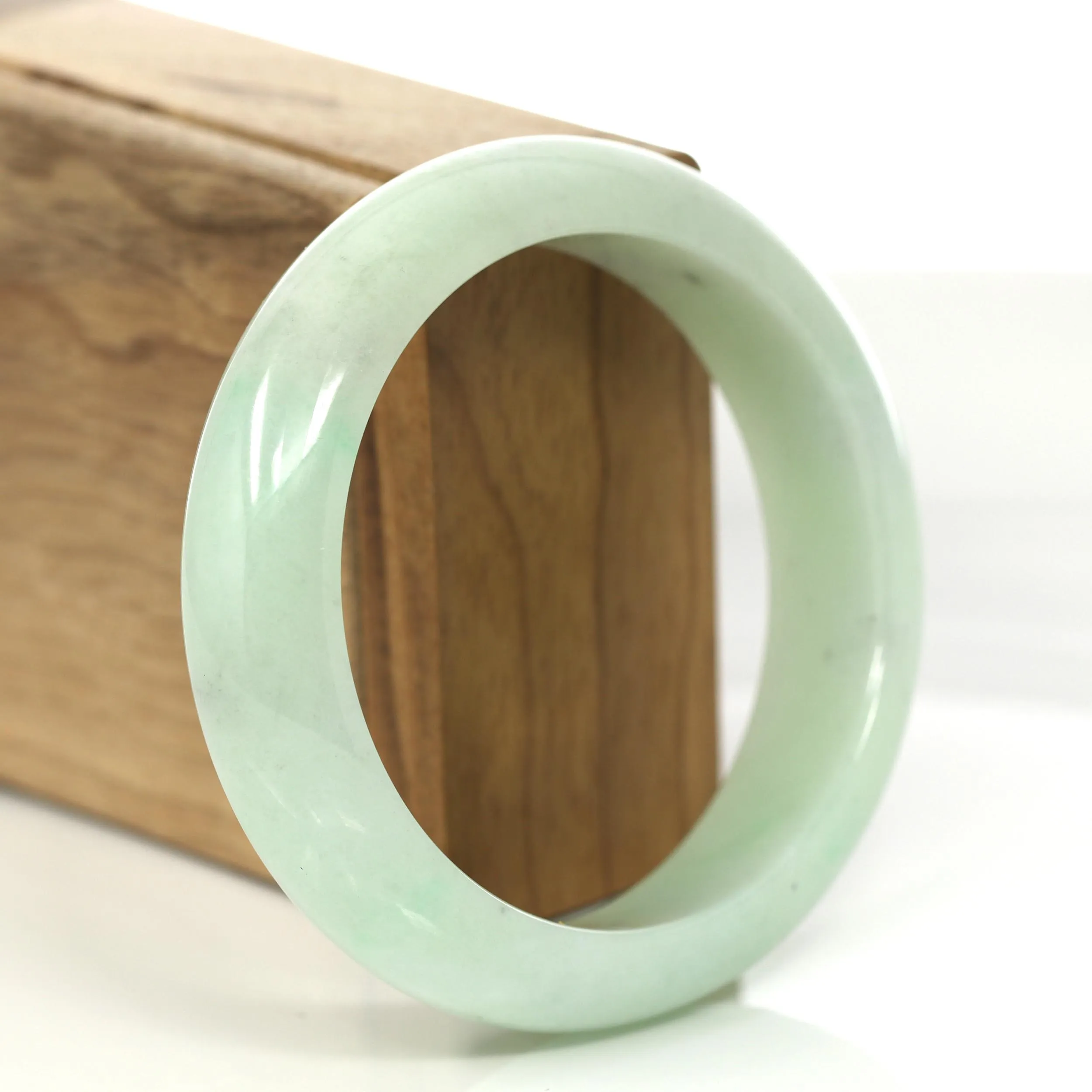 "Princess Half Round" Yellow- Green Jadeite Jade Bangle (58.77 mm) #689