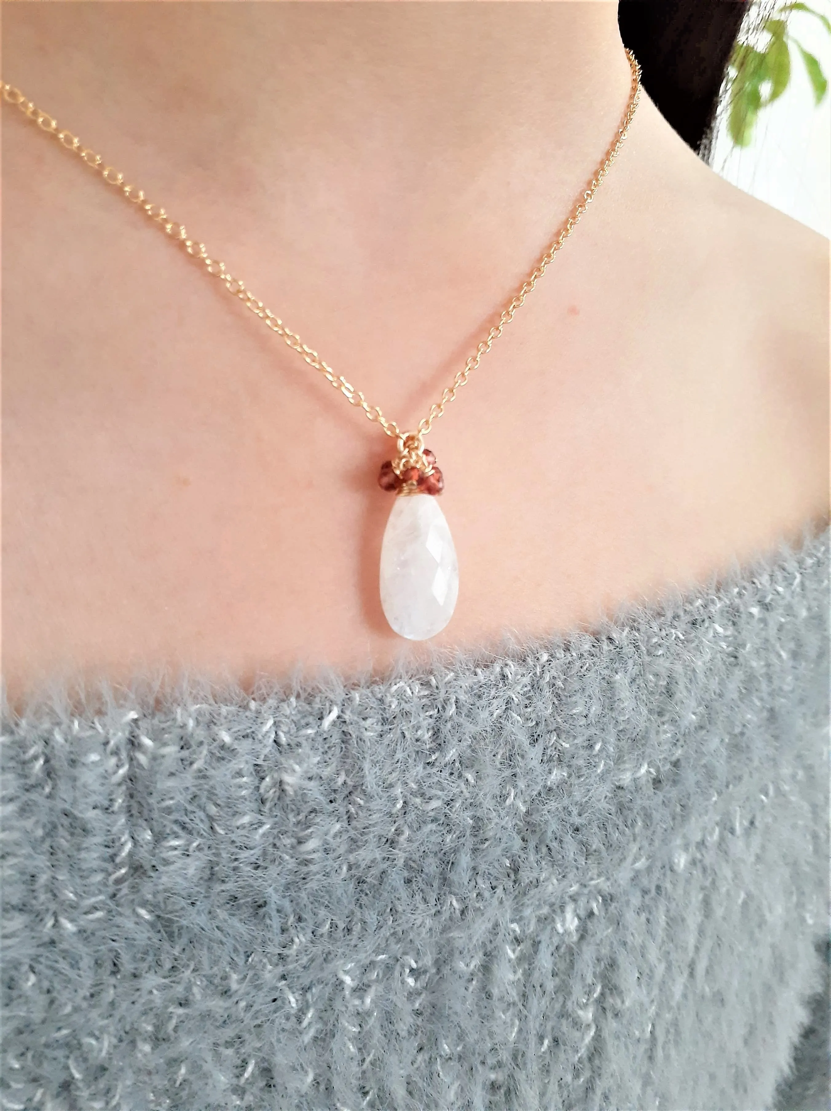 Rainbow Moonstone and Garnet Cluster Necklace - Worn by Candice Accola King