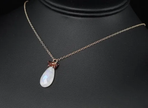 Rainbow Moonstone and Garnet Cluster Necklace - Worn by Candice Accola King