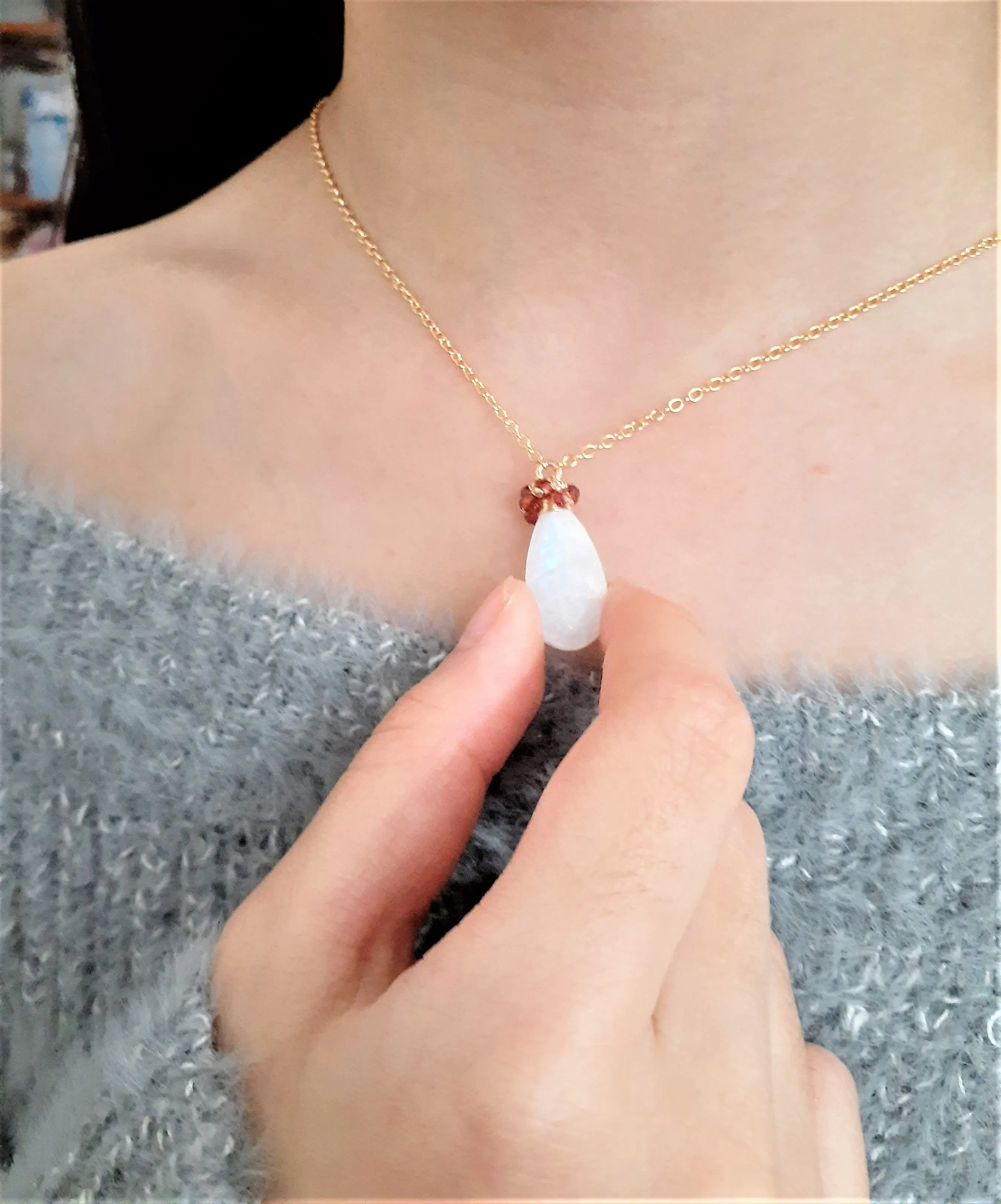 Rainbow Moonstone and Garnet Cluster Necklace - Worn by Candice Accola King