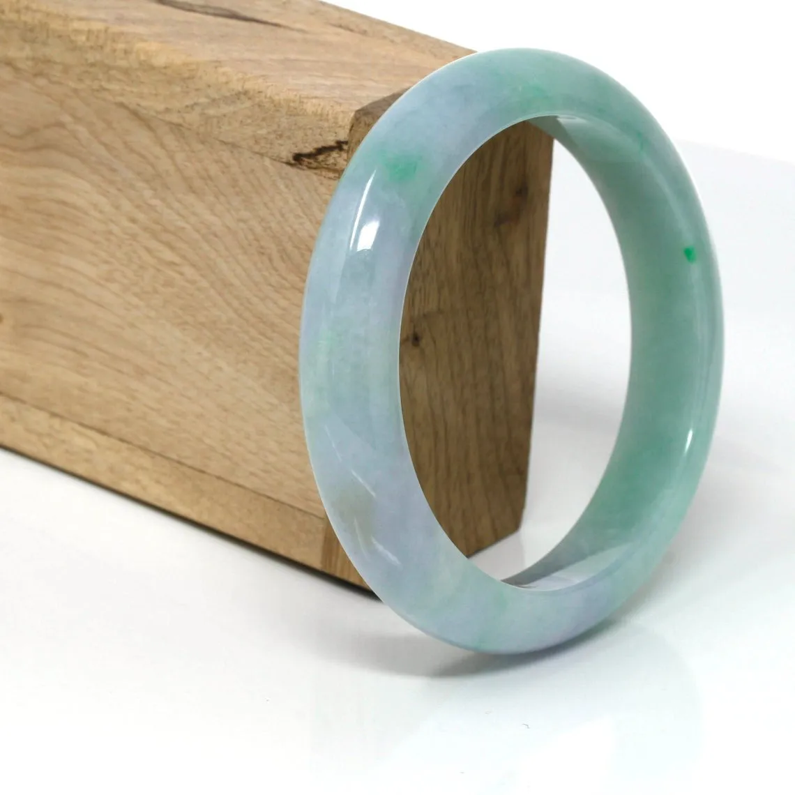 RealJade® Classic Bangle Genuine Burmese Lavender-Green Jadeite Jade Bangle Bracelet ( 61.8 mm ) #108