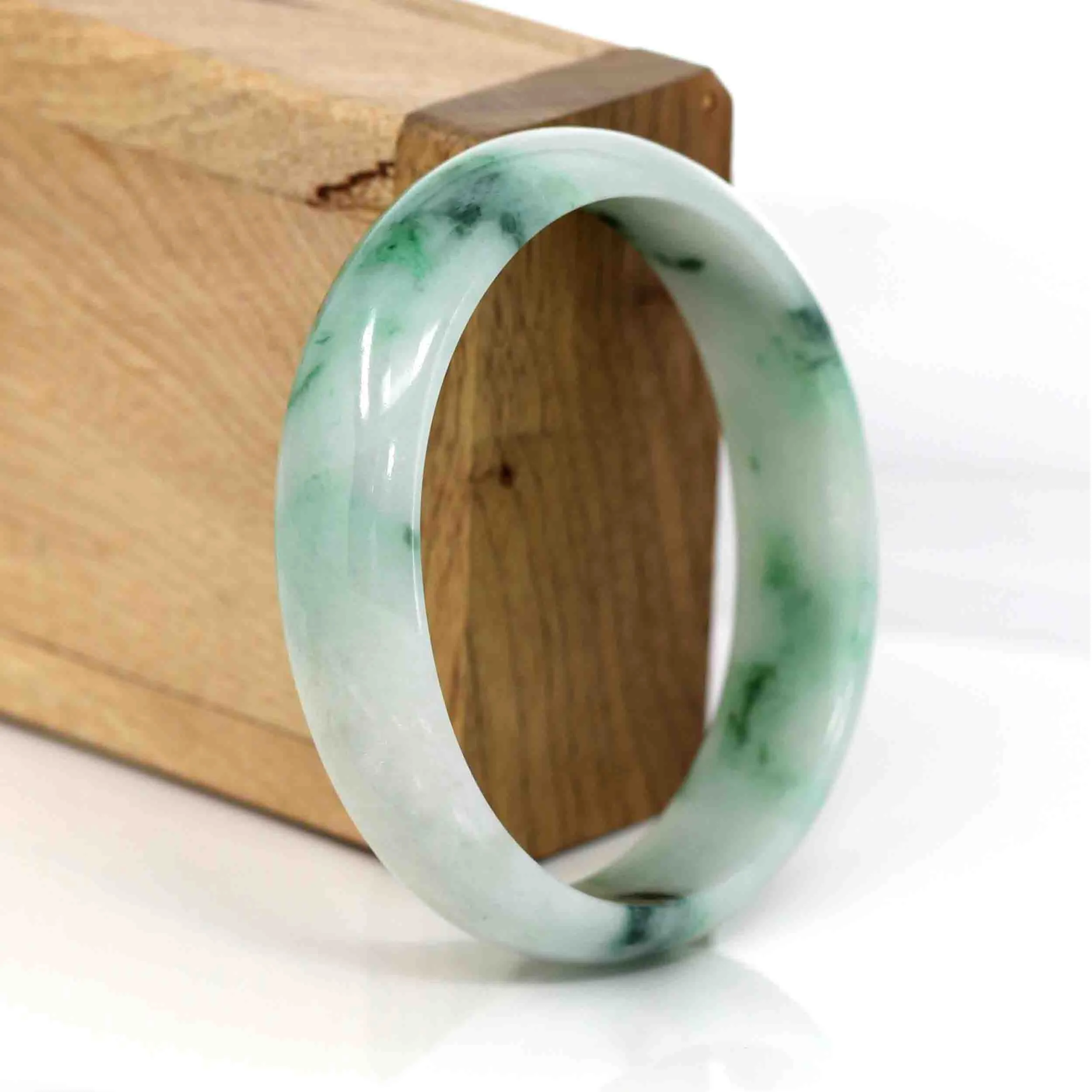 RealJade® Co. Genuine Burmese Green Jadeite Jade Oval Bangle (59.26 mm) #342