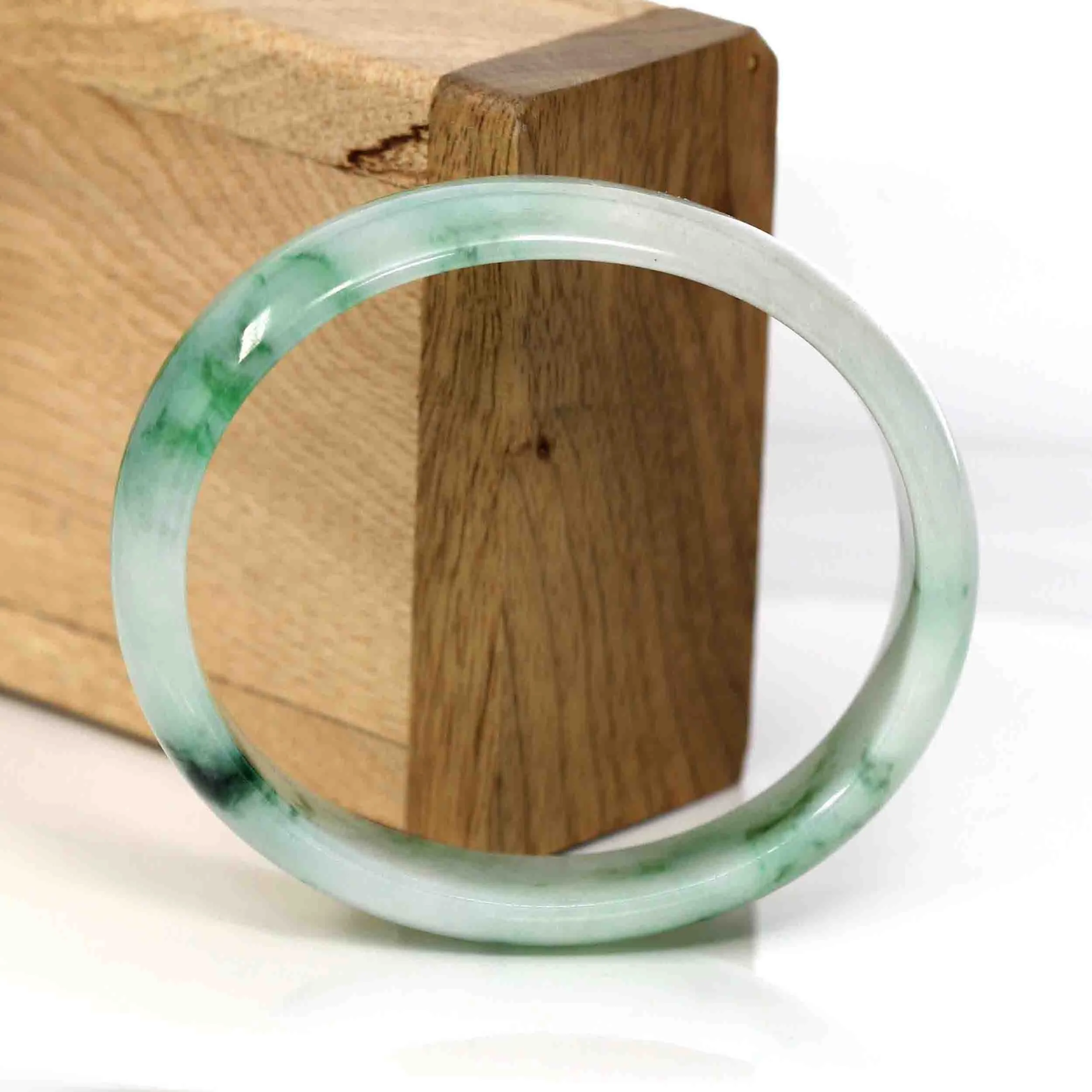 RealJade® Co. Genuine Burmese Green Jadeite Jade Oval Bangle (59.26 mm) #342