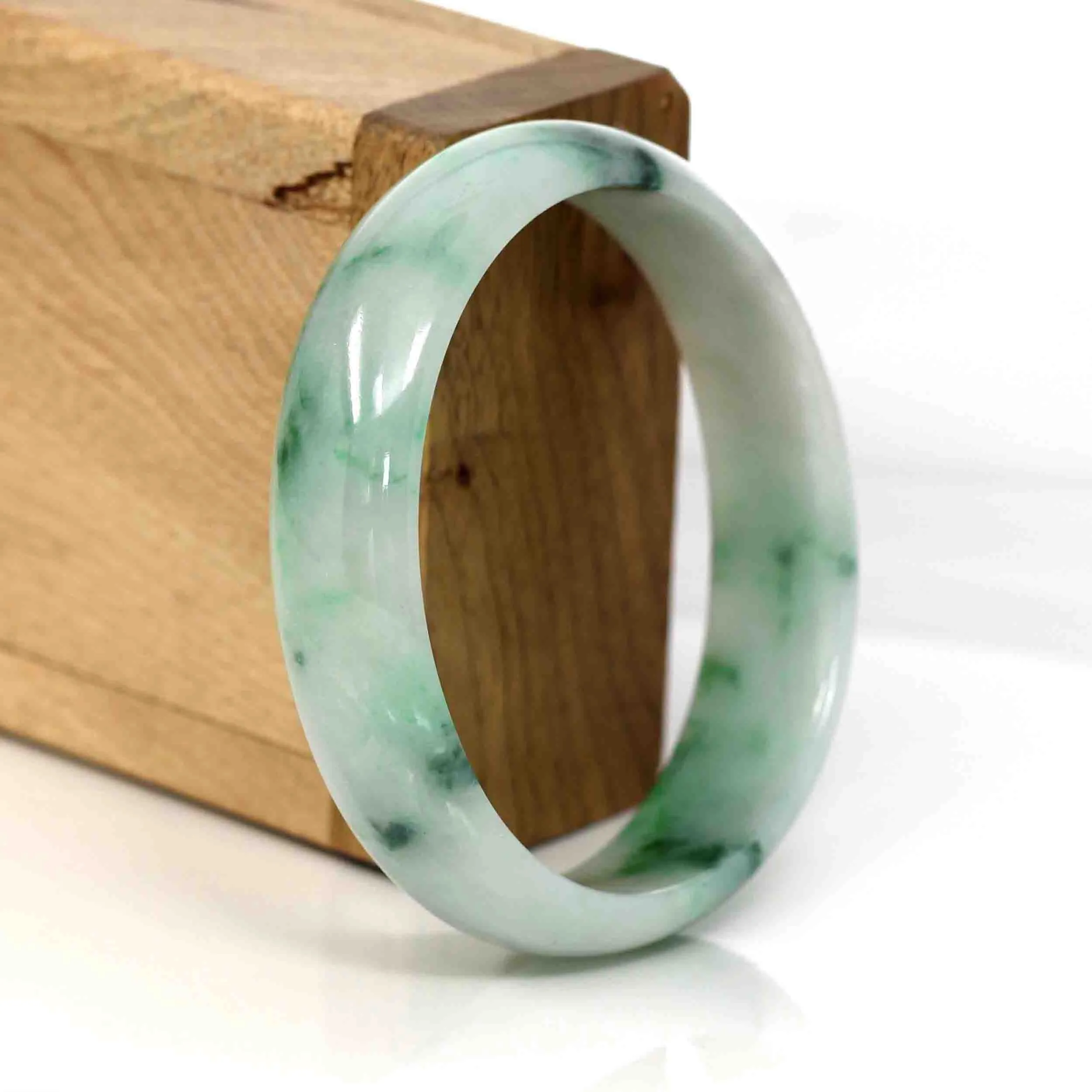 RealJade® Co. Genuine Burmese Green Jadeite Jade Oval Bangle (59.26 mm) #342