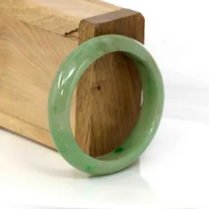 RealJade® Co. Genuine Burmese Yellowish Green Jadeite Jade Oval Bangle (56.29 mm) #341