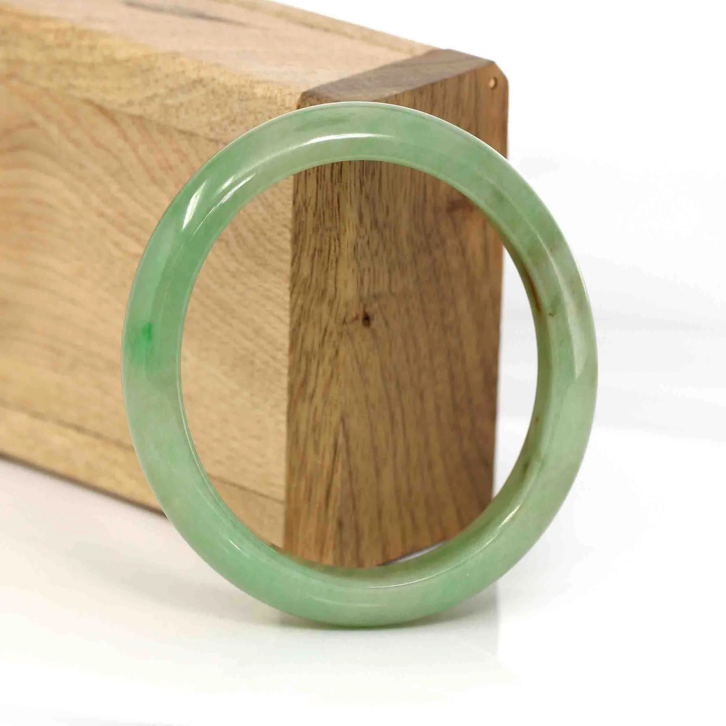 RealJade® Co. Genuine Burmese Yellowish Green Jadeite Jade Oval Bangle (56.29 mm) #341