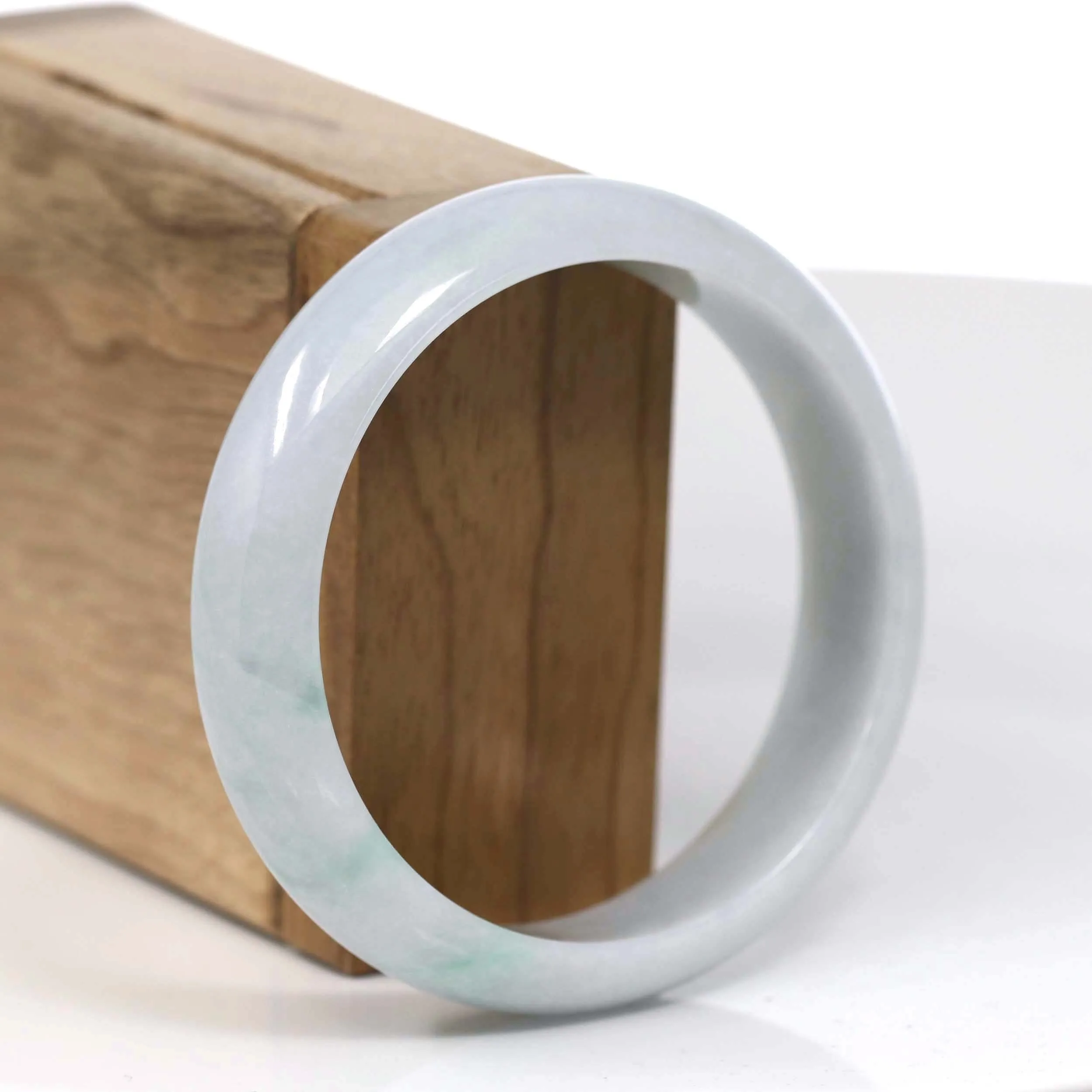 RealJade® Co. Genuine White Green Burmese Jadeite Jade Bangle Bracelet (58.34mm)#T121