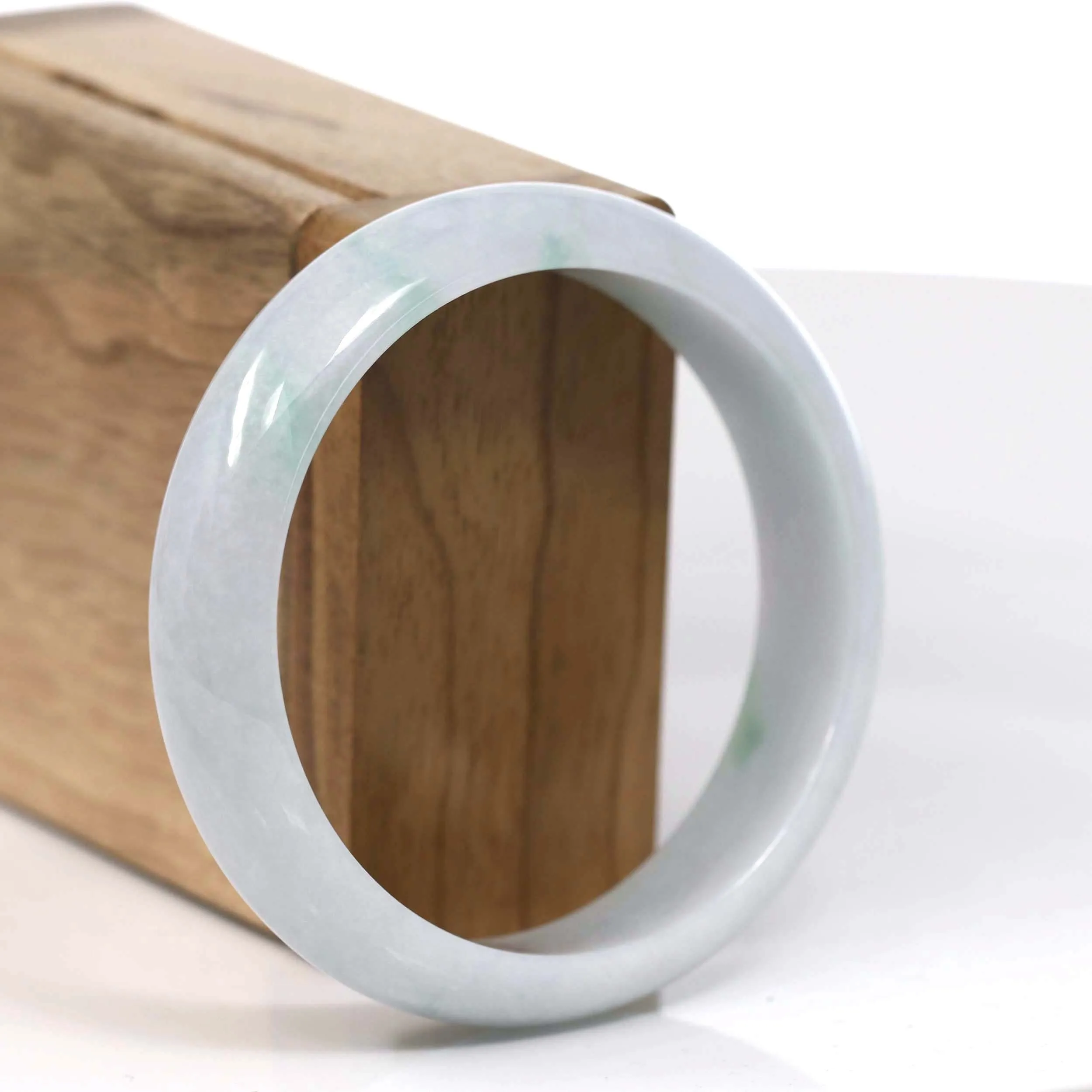 RealJade® Co. Genuine White Green Burmese Jadeite Jade Bangle Bracelet (58.34mm)#T121