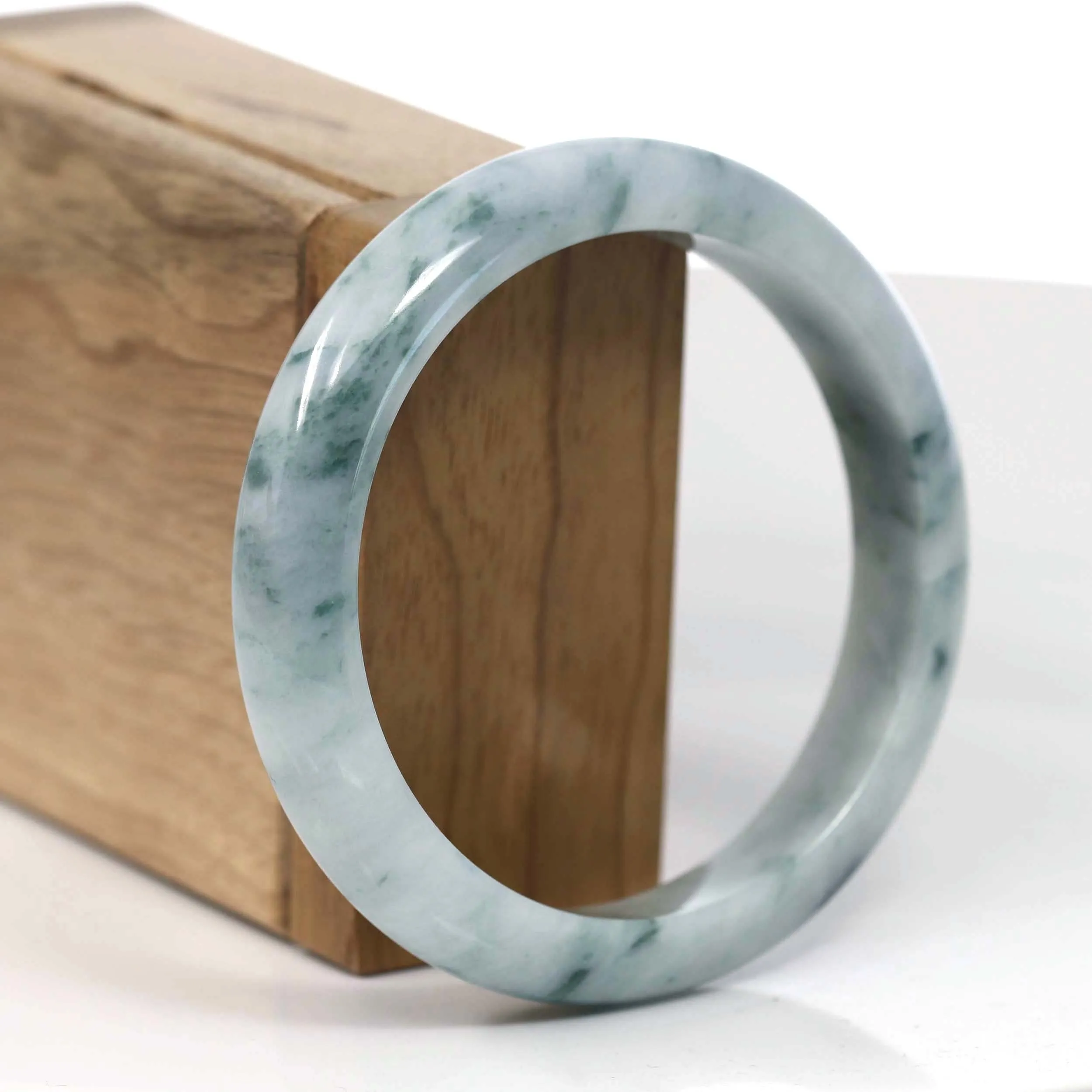 RealJade® Co. Natural Burmese Blue-green Jadeite Jade Bangle Bracelet (59.48mm)#T131