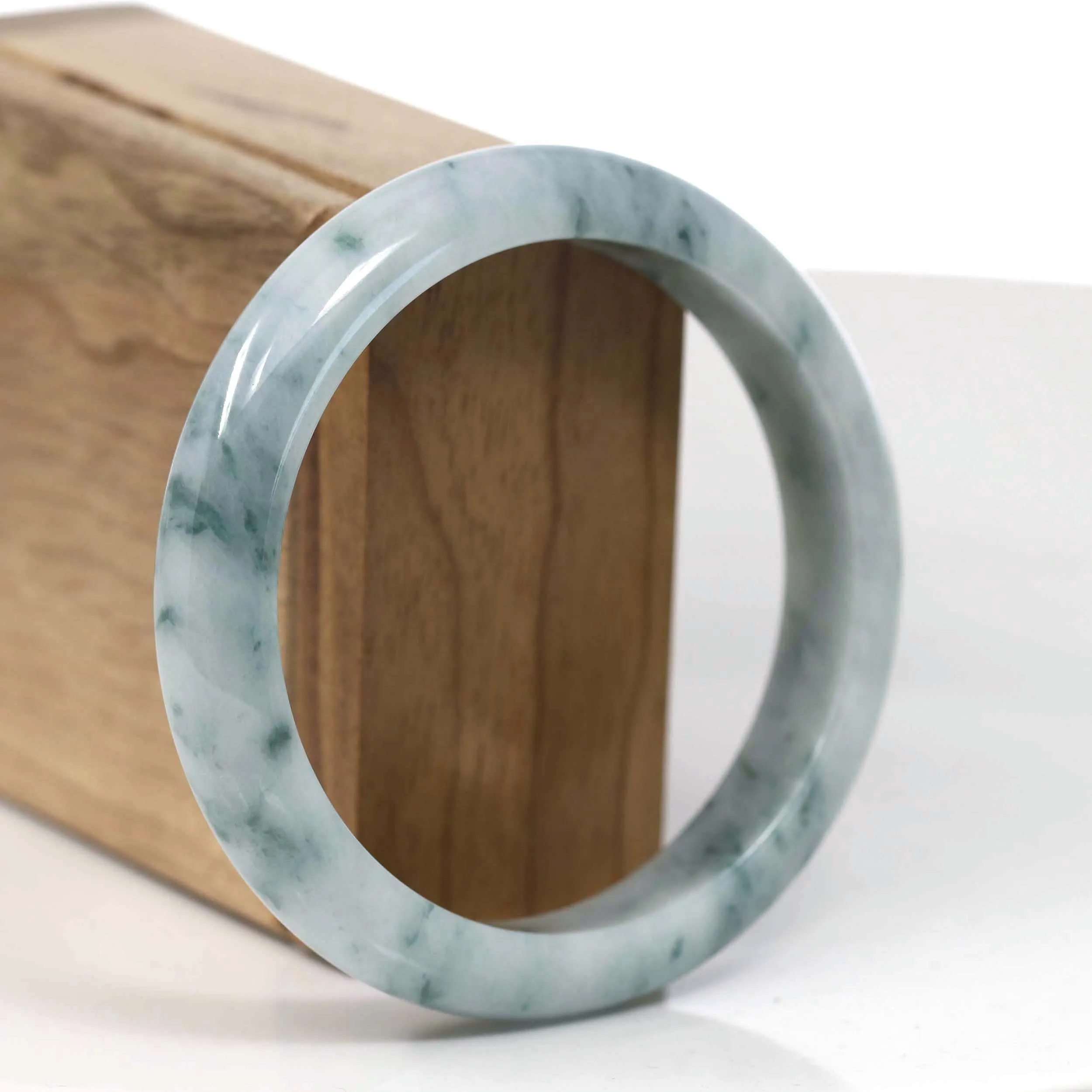 RealJade® Co. Natural Burmese Blue-green Jadeite Jade Bangle Bracelet (59.48mm)#T131