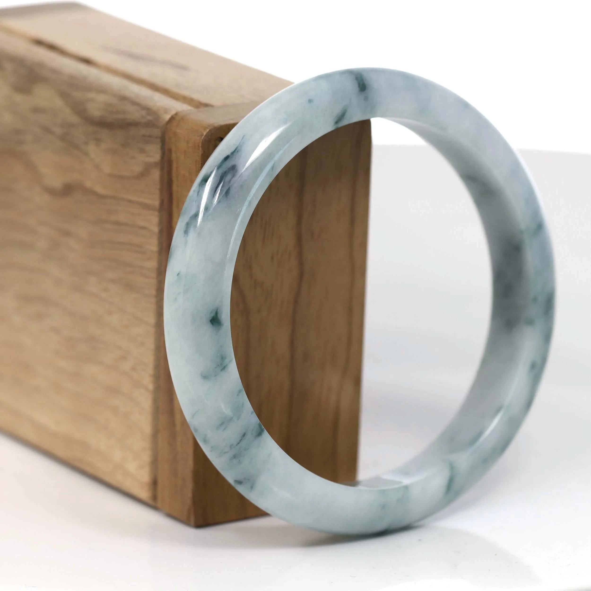 RealJade® Co. Natural Burmese Blue-green Jadeite Jade Bangle Bracelet (59.48mm)#T131