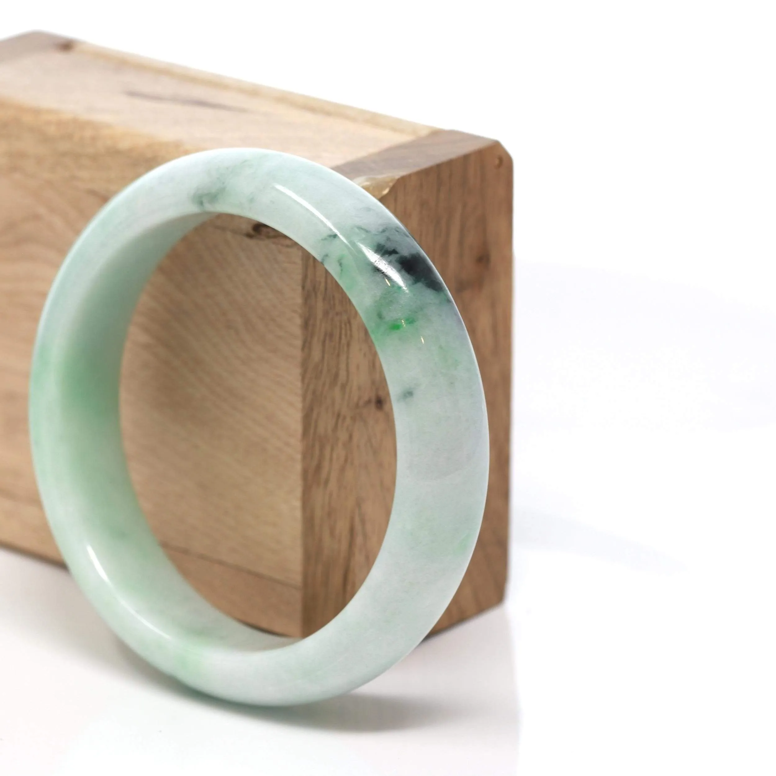 RealJade® Co. "Classic Bangle" Genuine Burmese Green Jadeite Jade Bangle Bracelet (58.41 mm) #175