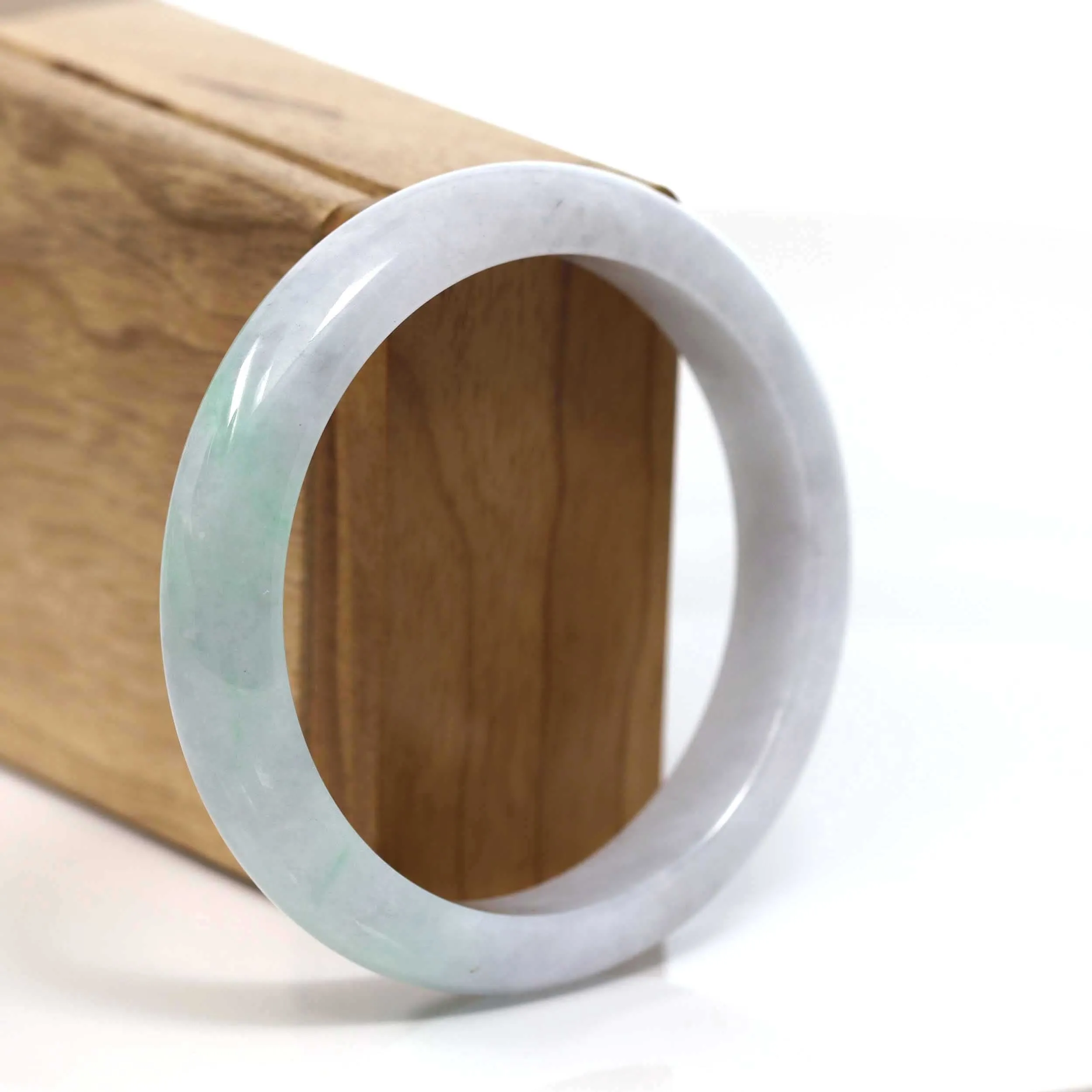 RealJade® Co. "Classic Bangle" Genuine Burmese Lavender Green Jadeite Jade Bangle Bracelet (58.47mm) #T229