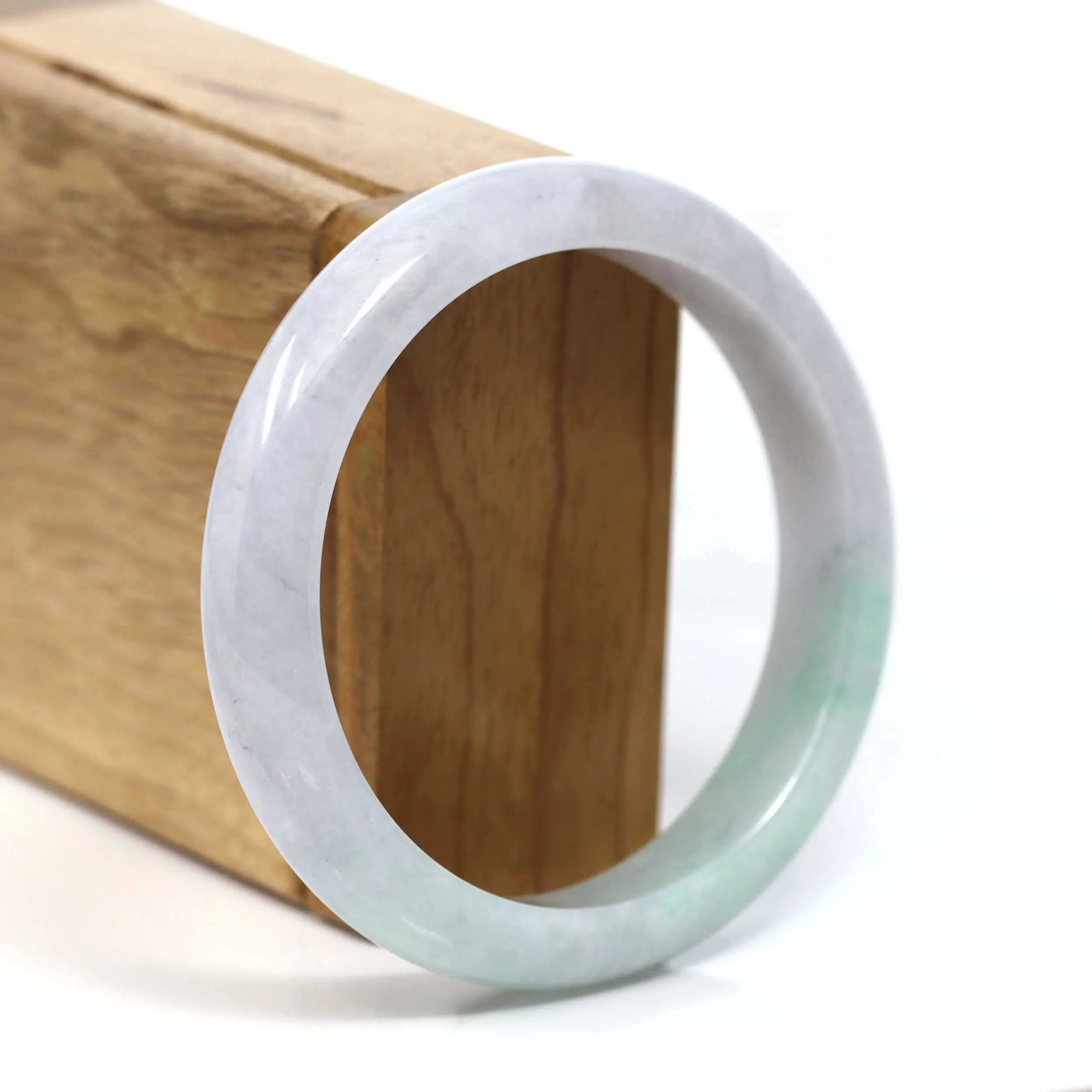 RealJade® Co. "Classic Bangle" Genuine Burmese Lavender Green Jadeite Jade Bangle Bracelet (58.47mm) #T229