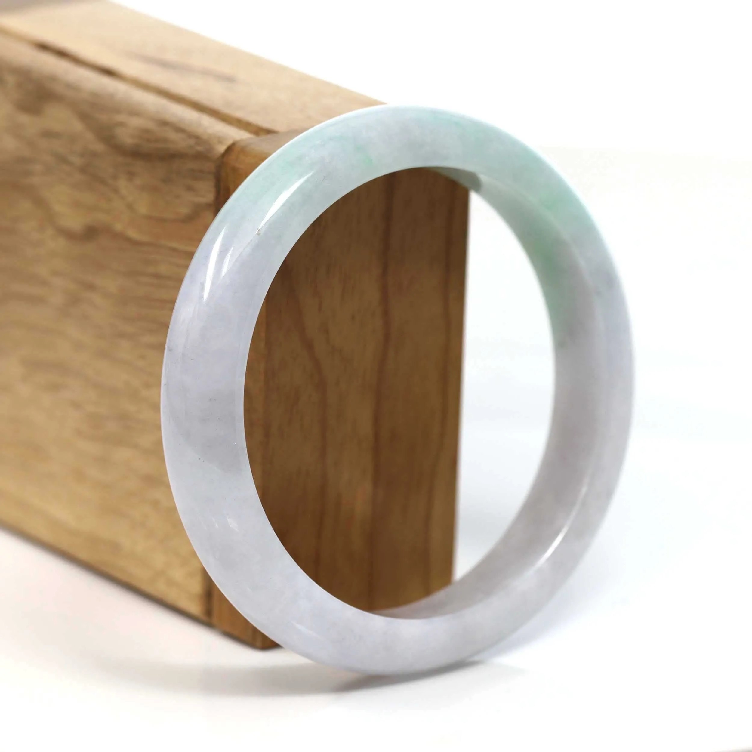 RealJade® Co. "Classic Bangle" Genuine Burmese Lavender Green Jadeite Jade Bangle Bracelet (58.47mm) #T229