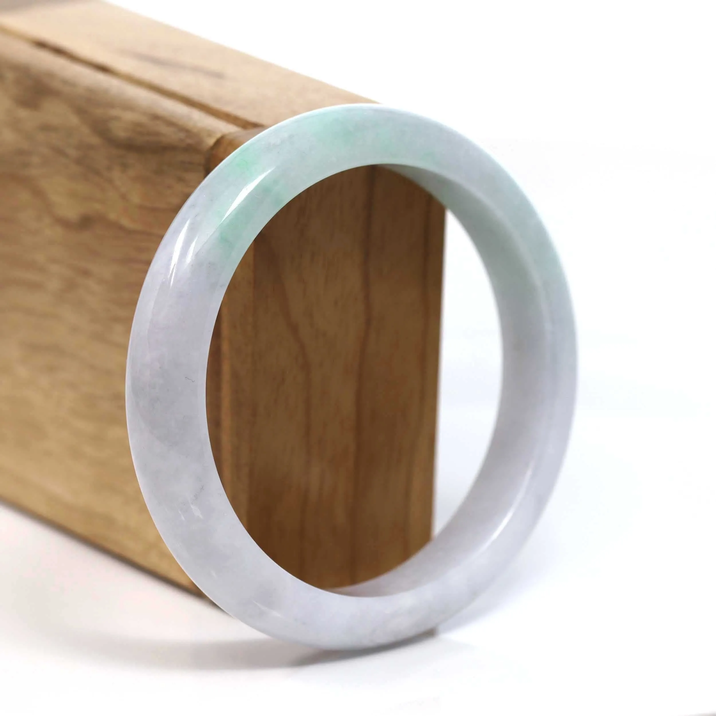 RealJade® Co. "Classic Bangle" Genuine Burmese Lavender Green Jadeite Jade Bangle Bracelet (58.47mm) #T229