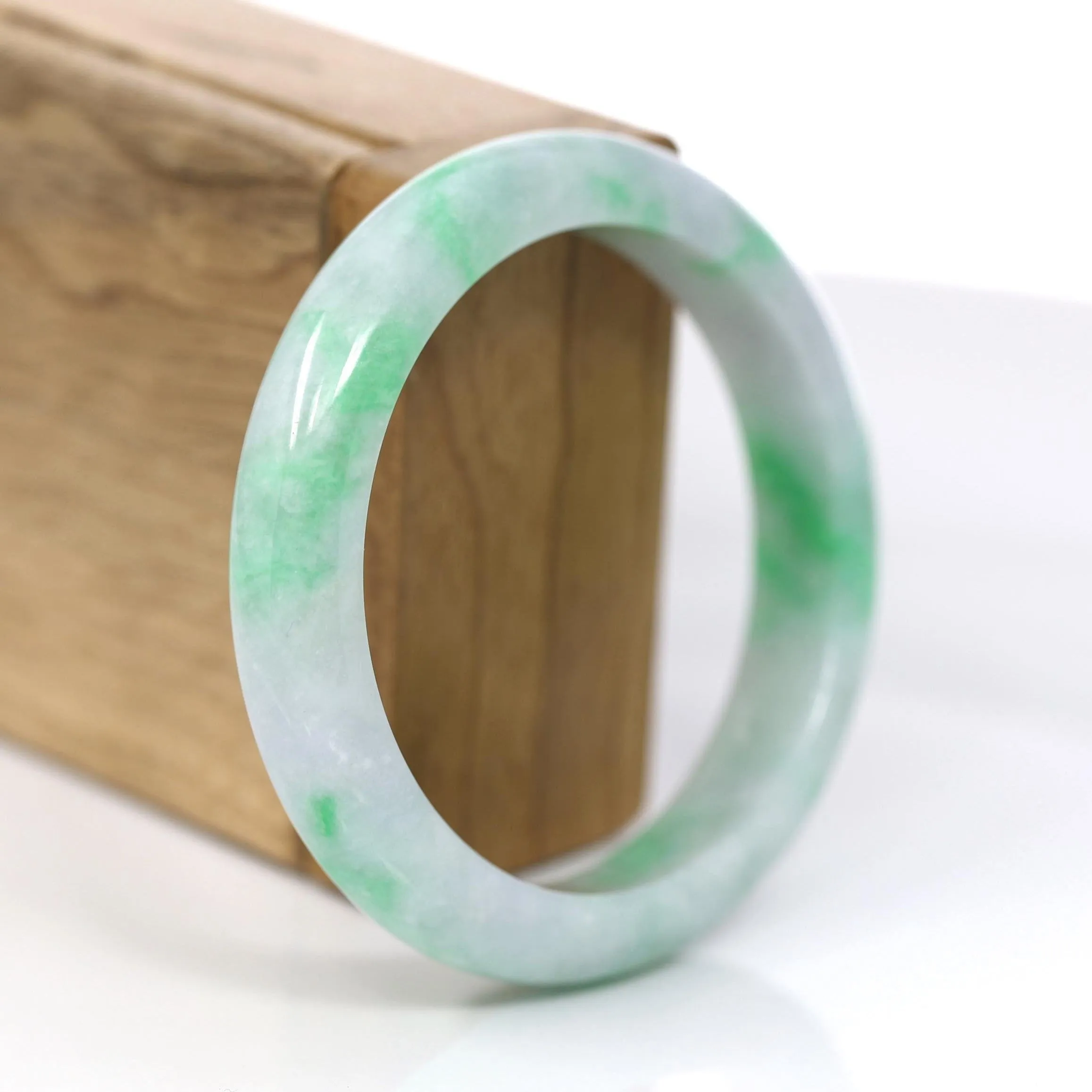 RealJade® Co. "Classic Bangle" Genuine Jadeite Jade Lavender Green Bangle Bracelet (57mm) #379